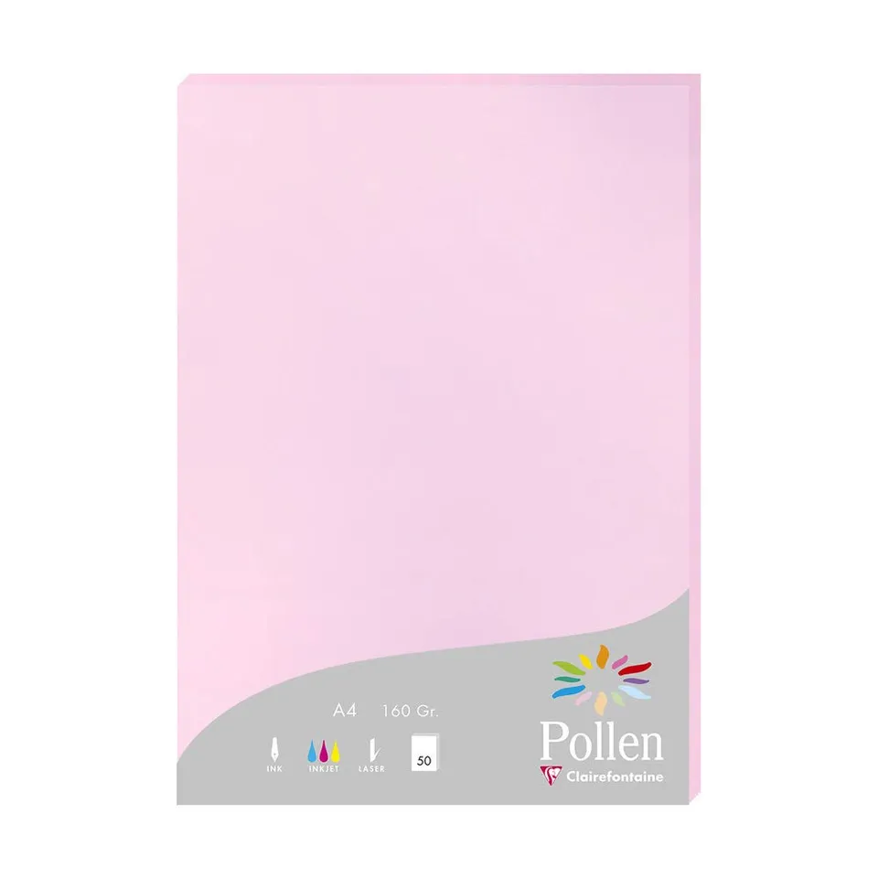 clairefontaine-pollen-14213c-papier-a4-160g-rose-drag-e-50-feuilles image 1