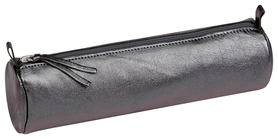 clairefontaine-age-bag-8690c-trousse-ronde-cuir-graphite-iris-22-cm image 1