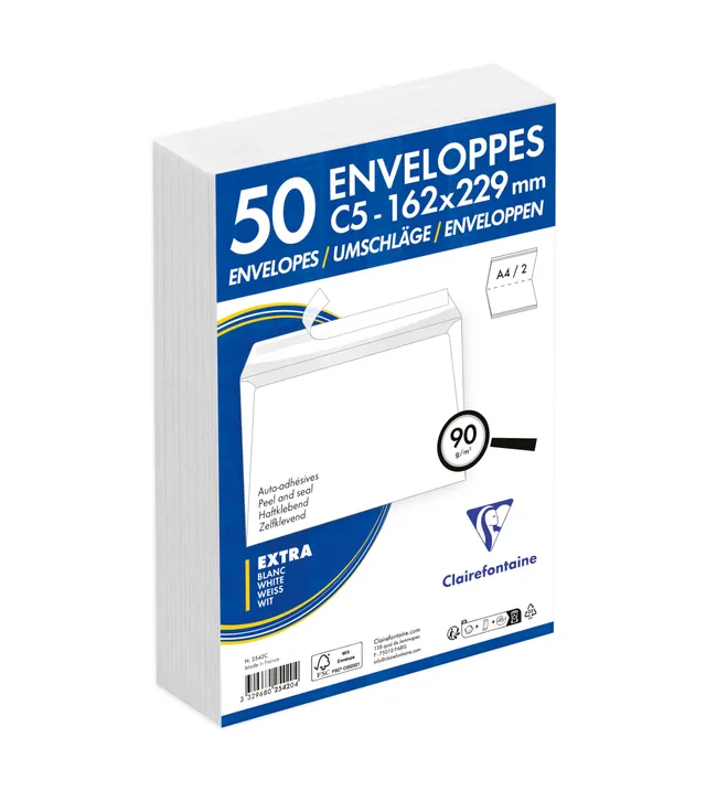 clairefontaine-triomphe-2542c-enveloppes-blanches-c5-x50-90g image 1