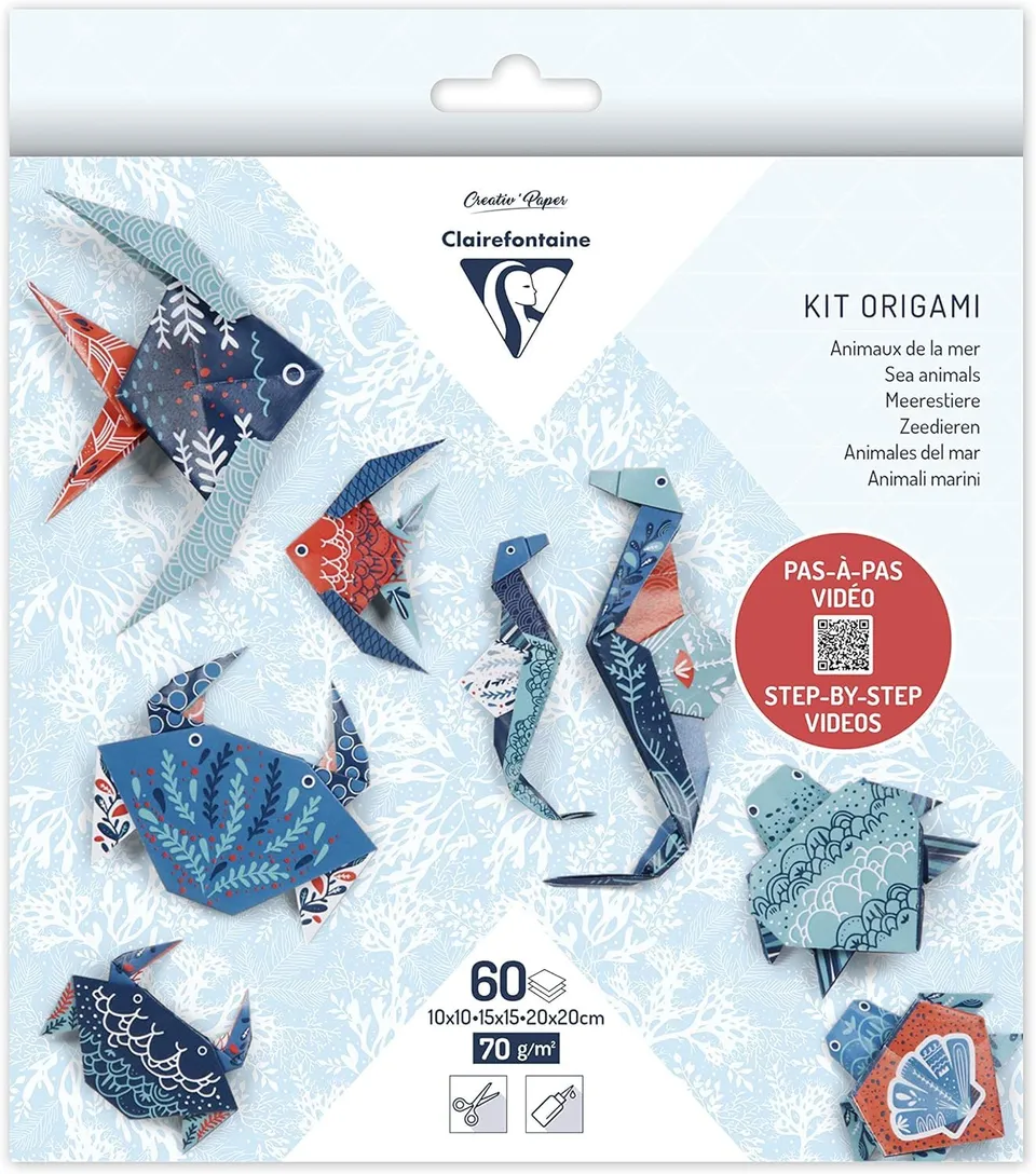 clairefontaine-95367c-kit-origami-faune-marine-60-feuilles image 1