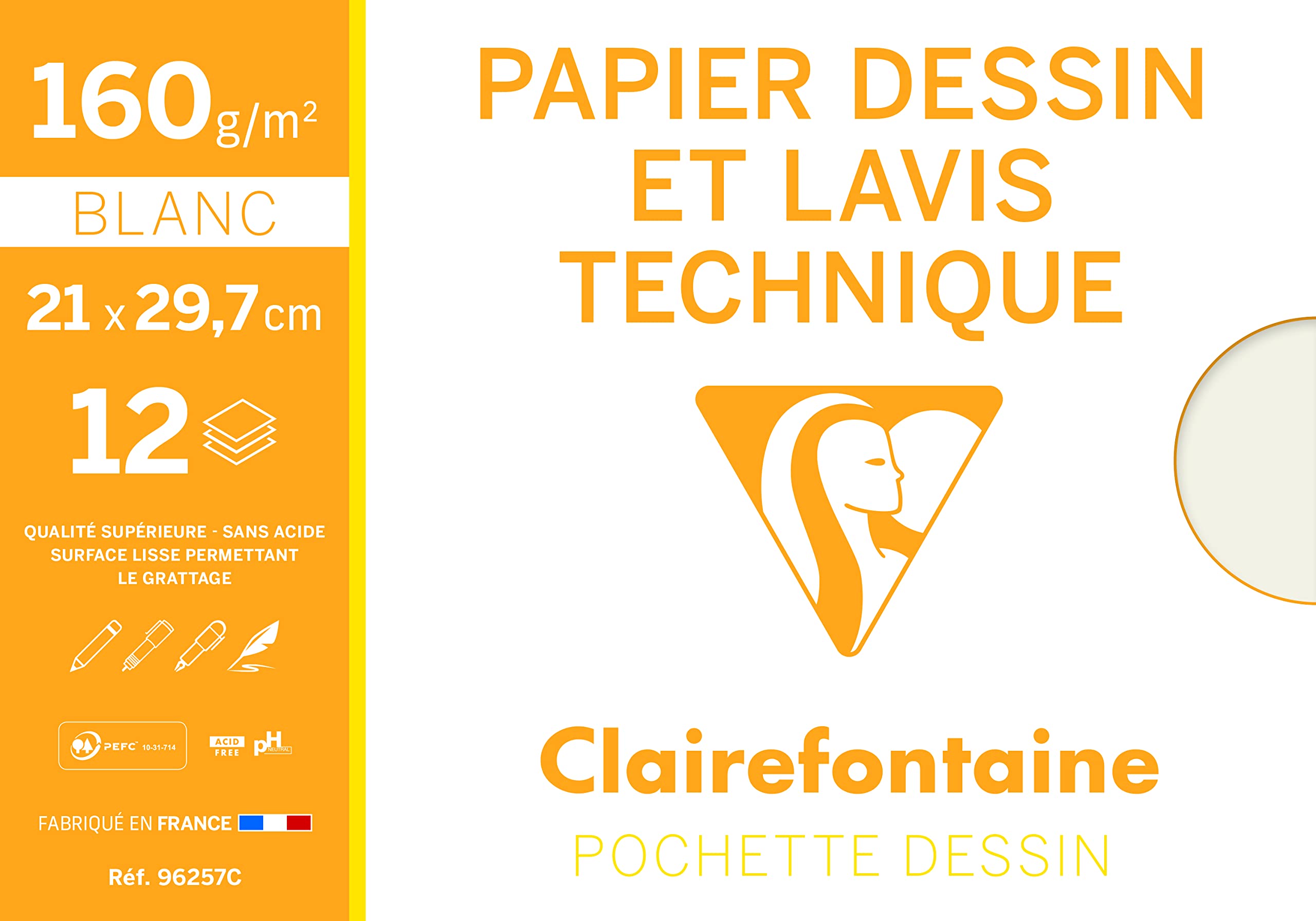 clairefontaine-painton-96257c-papier-dessin-a4-12-feuilles-160g-lisse image 1