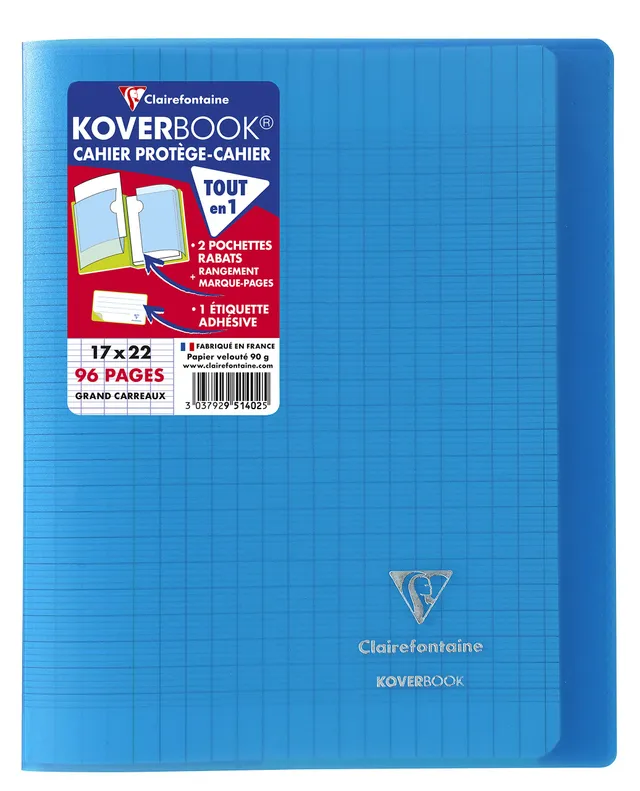 clairefontaine-koverbook-951402c-cahier-bleu-17x22-96p-grands-carreaux image 1