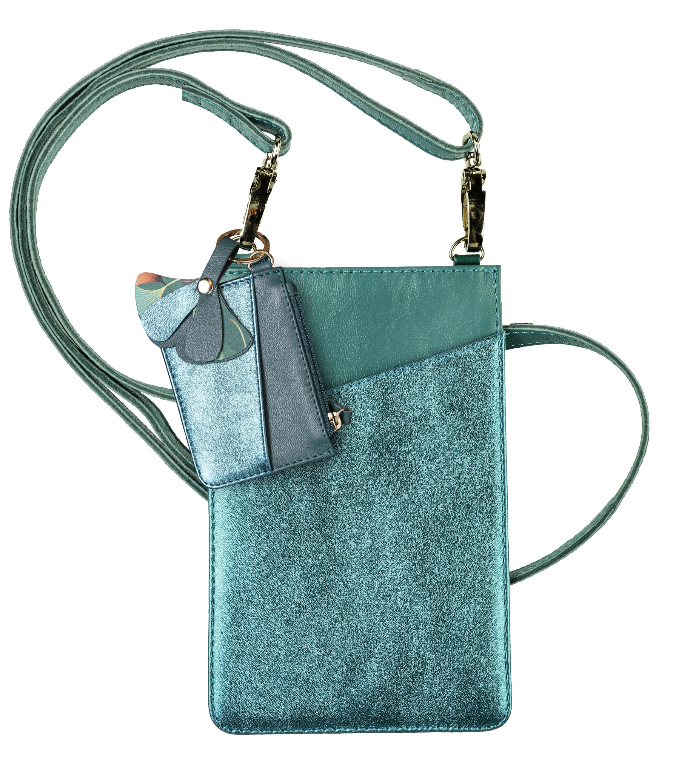 clairefontaine-ginkgo-pochette-t-l-phone-cuir-vert-3-pi-ces image 1