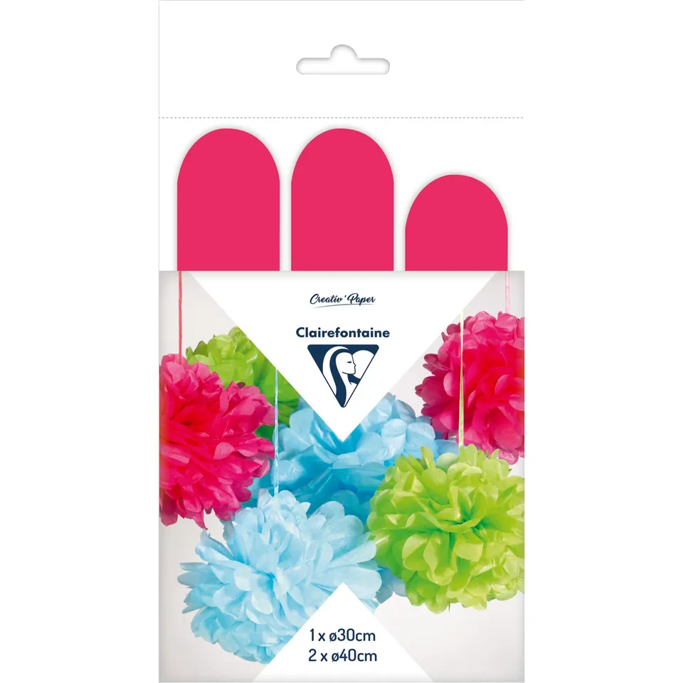clairefontaine-tulip-paper-set-3-pompons-soie-cyclamen-30-40cm image 1