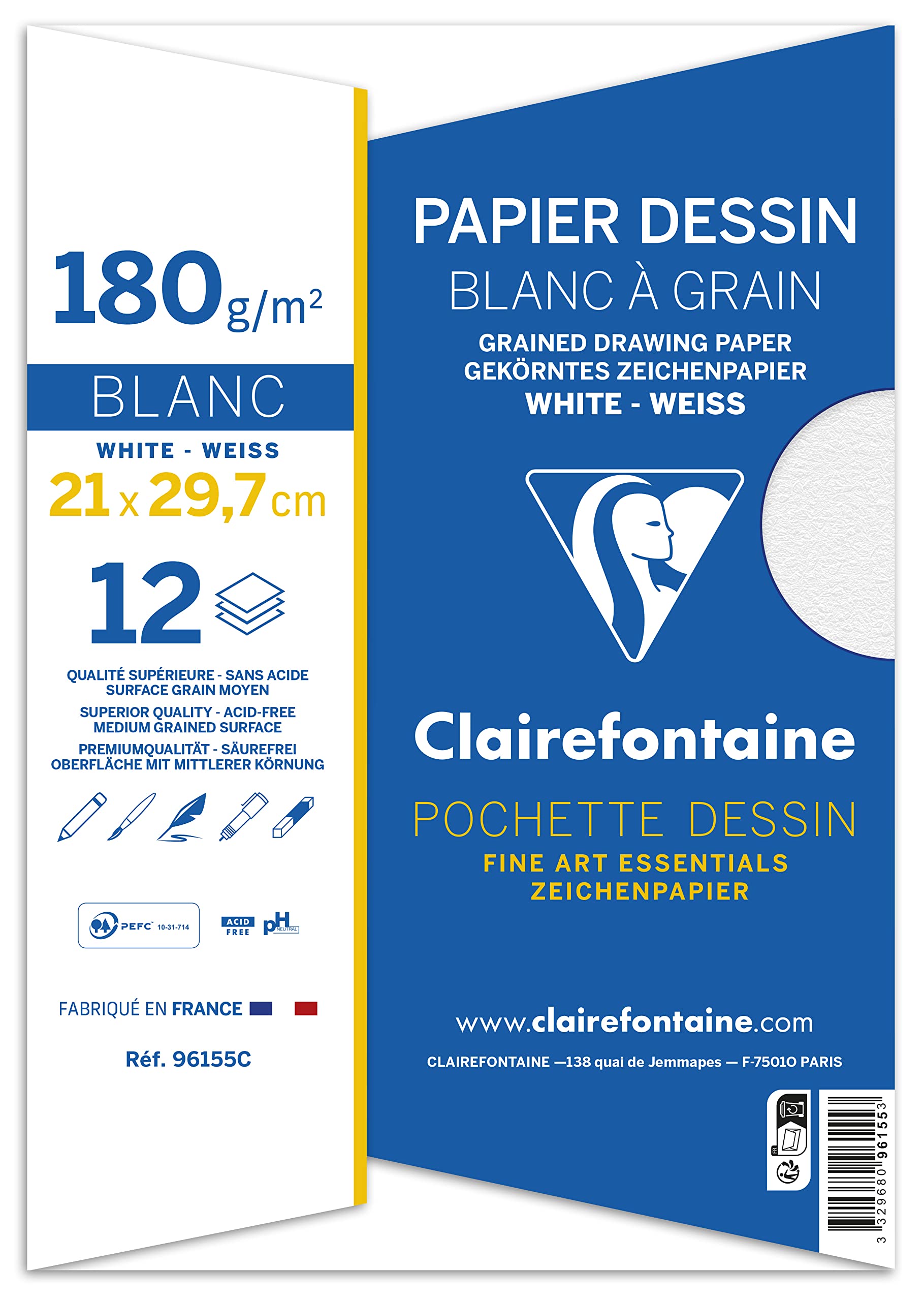 clairefontaine-painton-pochette-dessin-a4-grain-12-feuilles-180g image 2