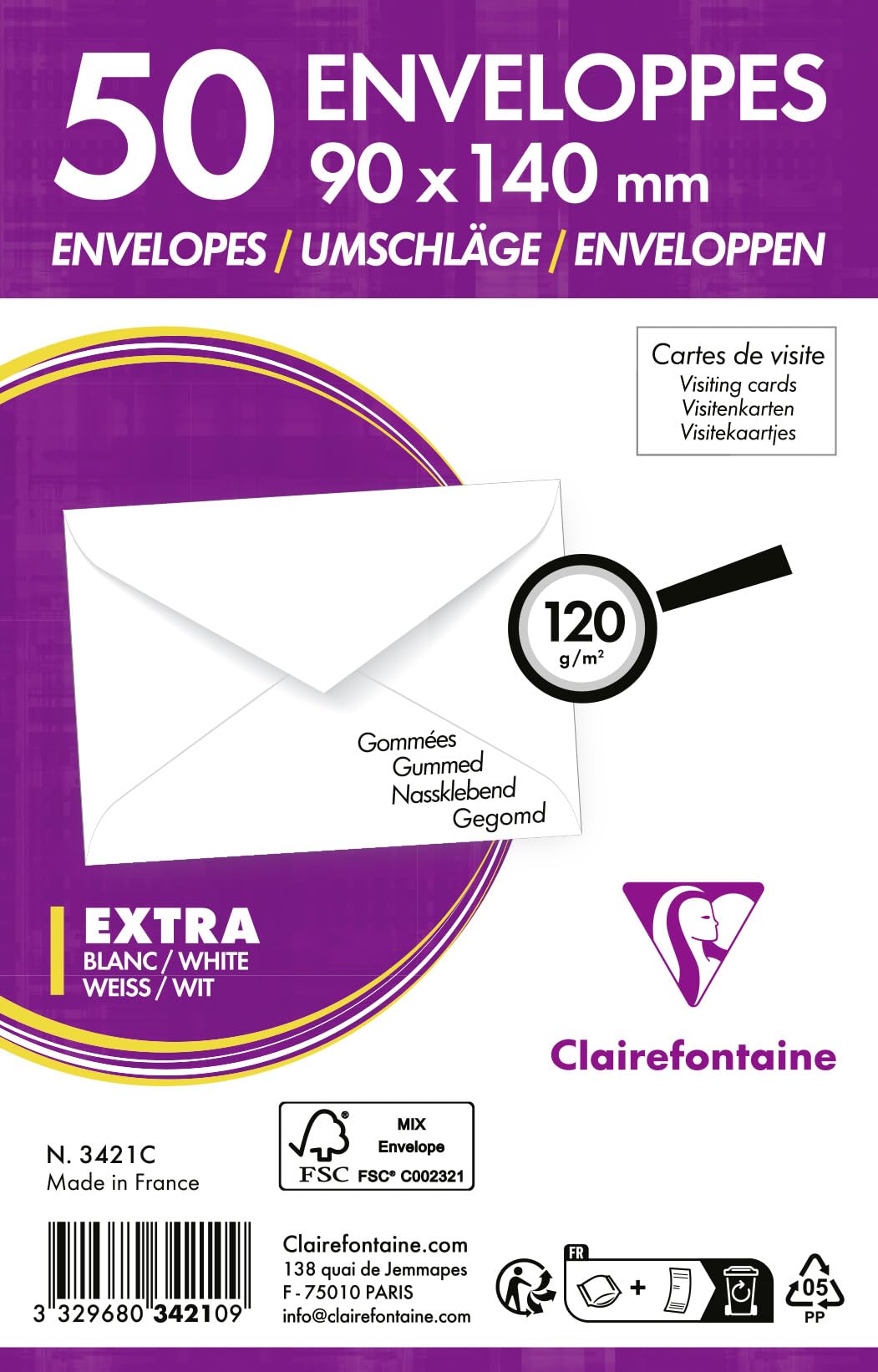 clairefontaine-triomphe-3421c-enveloppes-90x140-blanc-x50 image 3