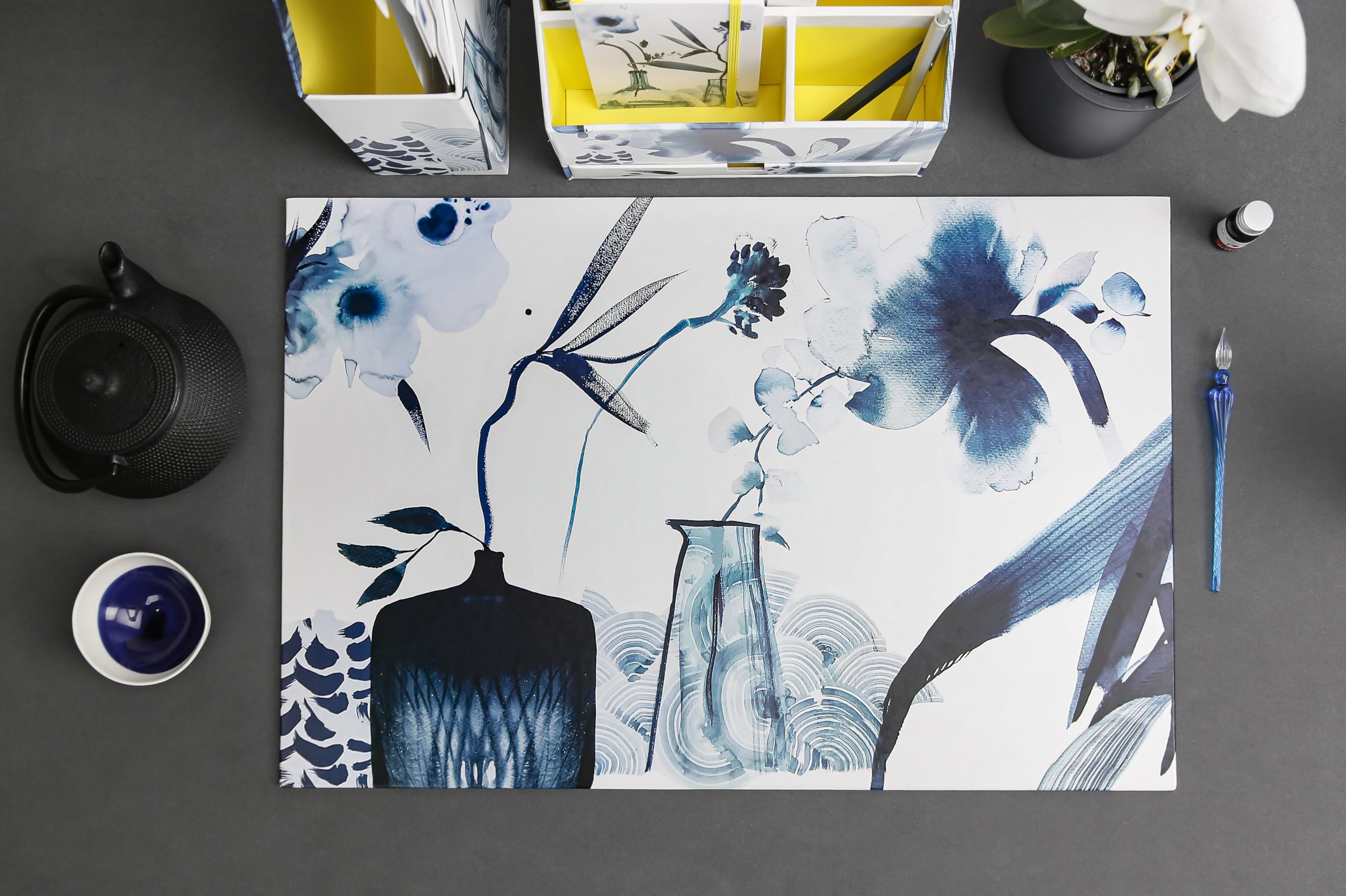 clairefontaine-inkebana-115939c-sous-main-bureau-floral-bleu-60x40 image 3