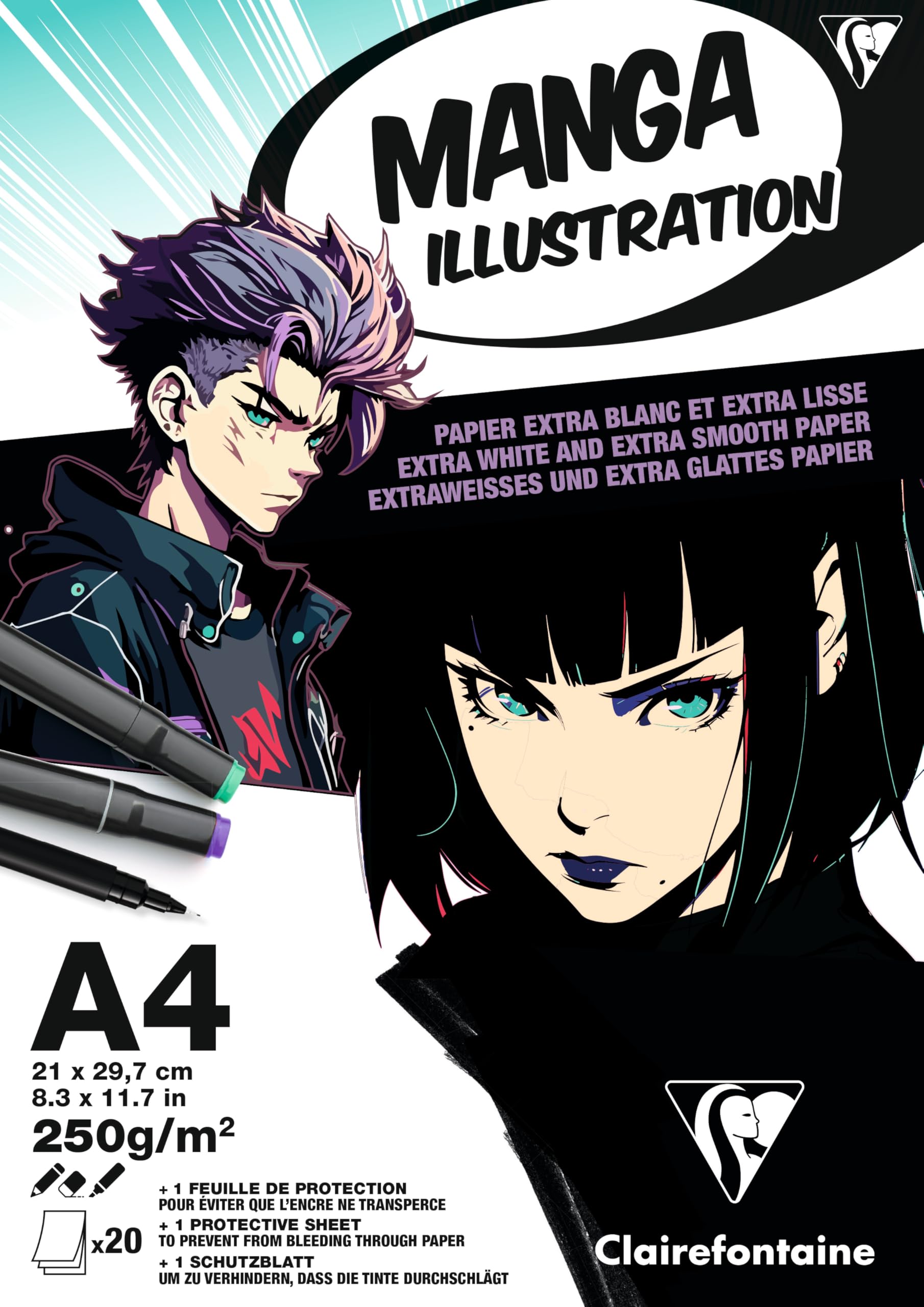clairefontaine-painton-bloc-manga-a4-21x29-7cm-250g-20-feuilles-lisse image 1