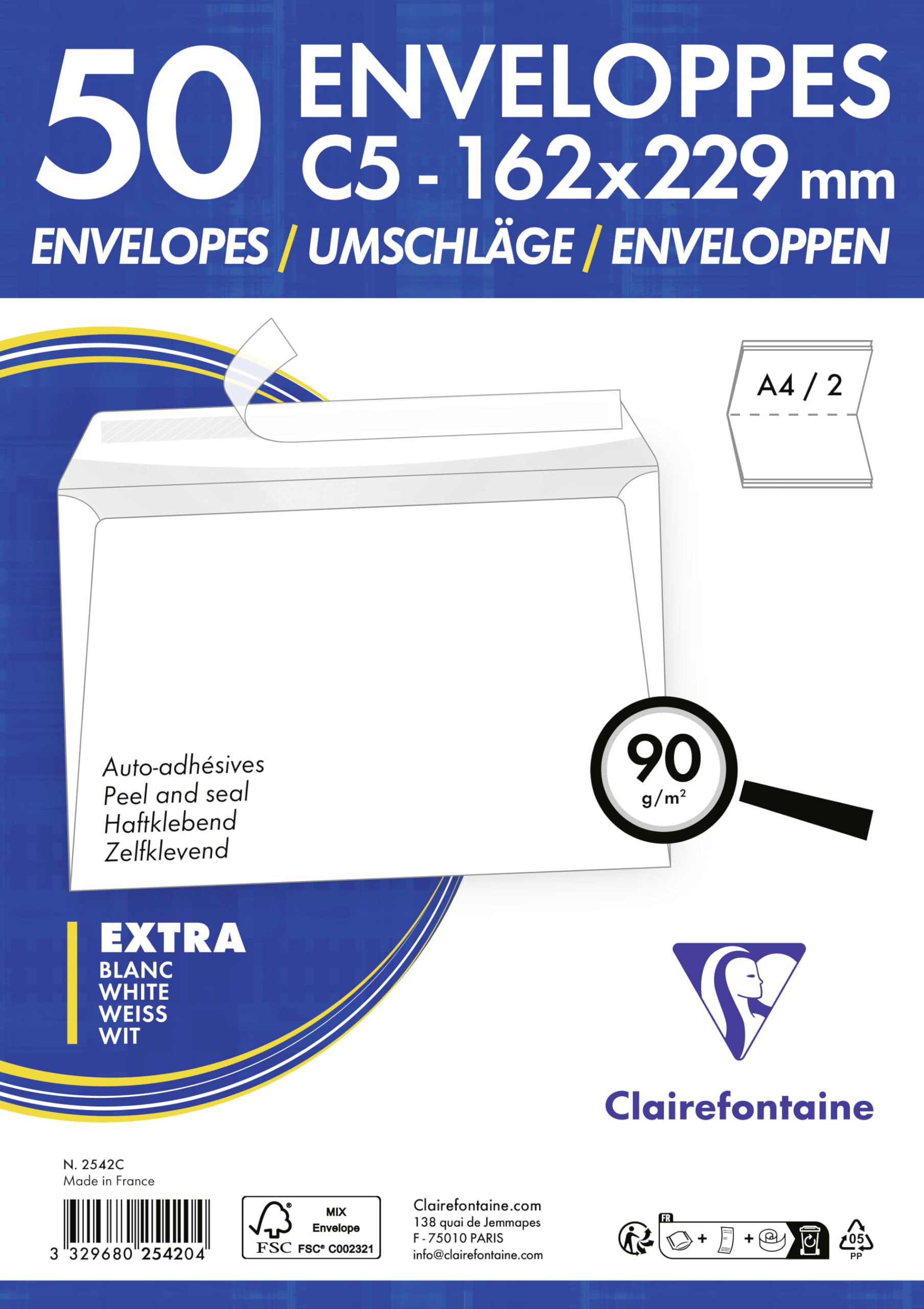 clairefontaine-triomphe-2542c-enveloppes-blanches-c5-x50-90g image 3