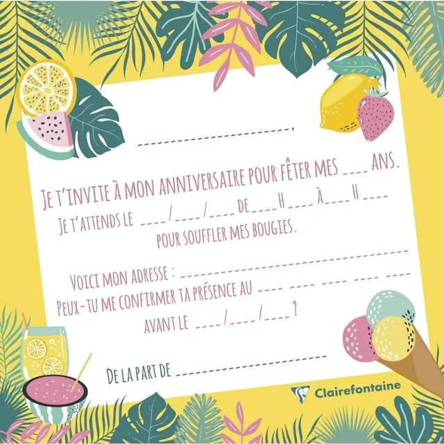 clairefontaine-pollen-set-8-cartes-anniversaire-filles-tropical-11-6cm image 1