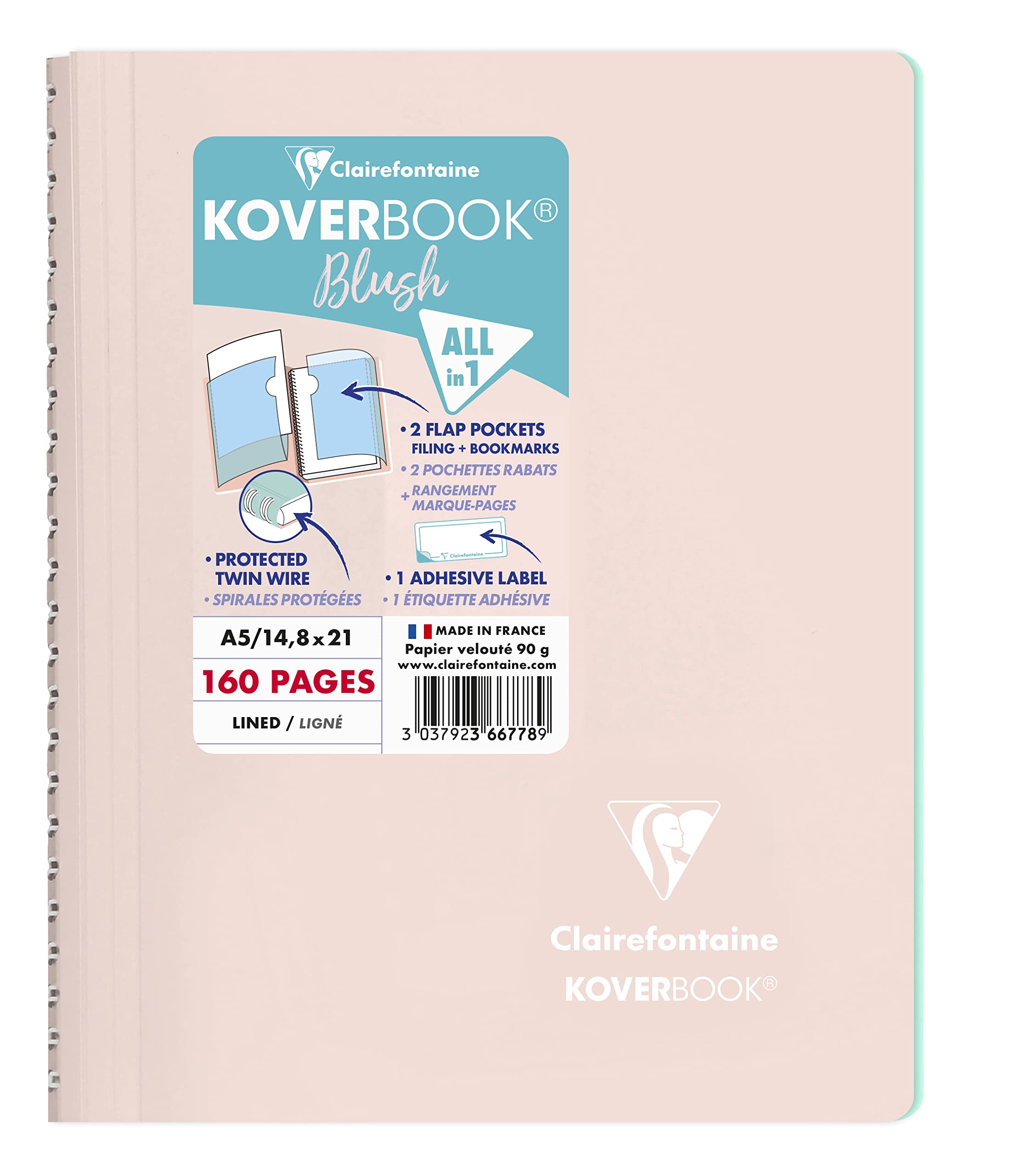 clairefontaine-koverbook-366778c-cahier-spirale-a5-rose-lign image 1