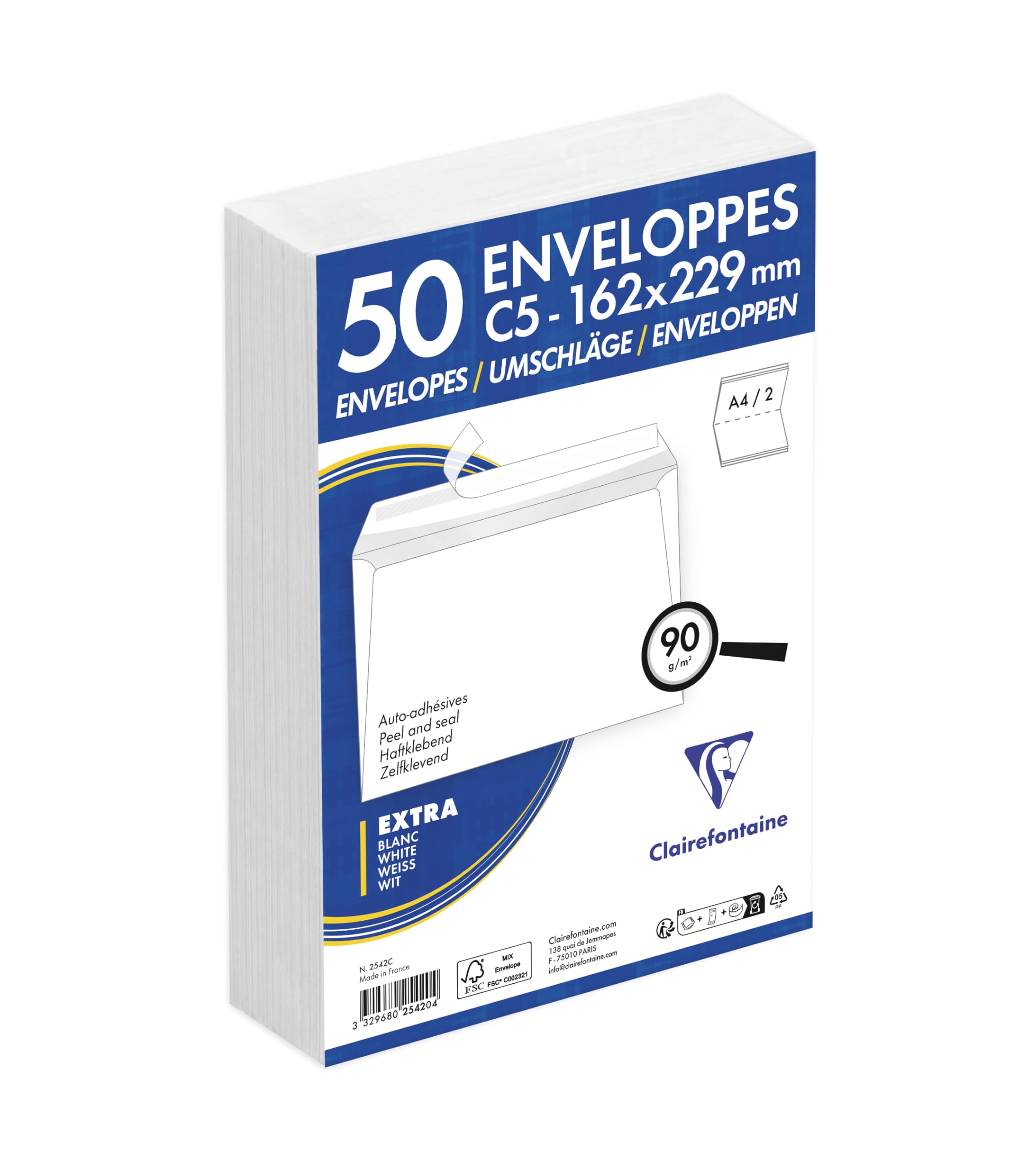 clairefontaine-triomphe-2542c-enveloppes-blanches-c5-x50-90g image 1