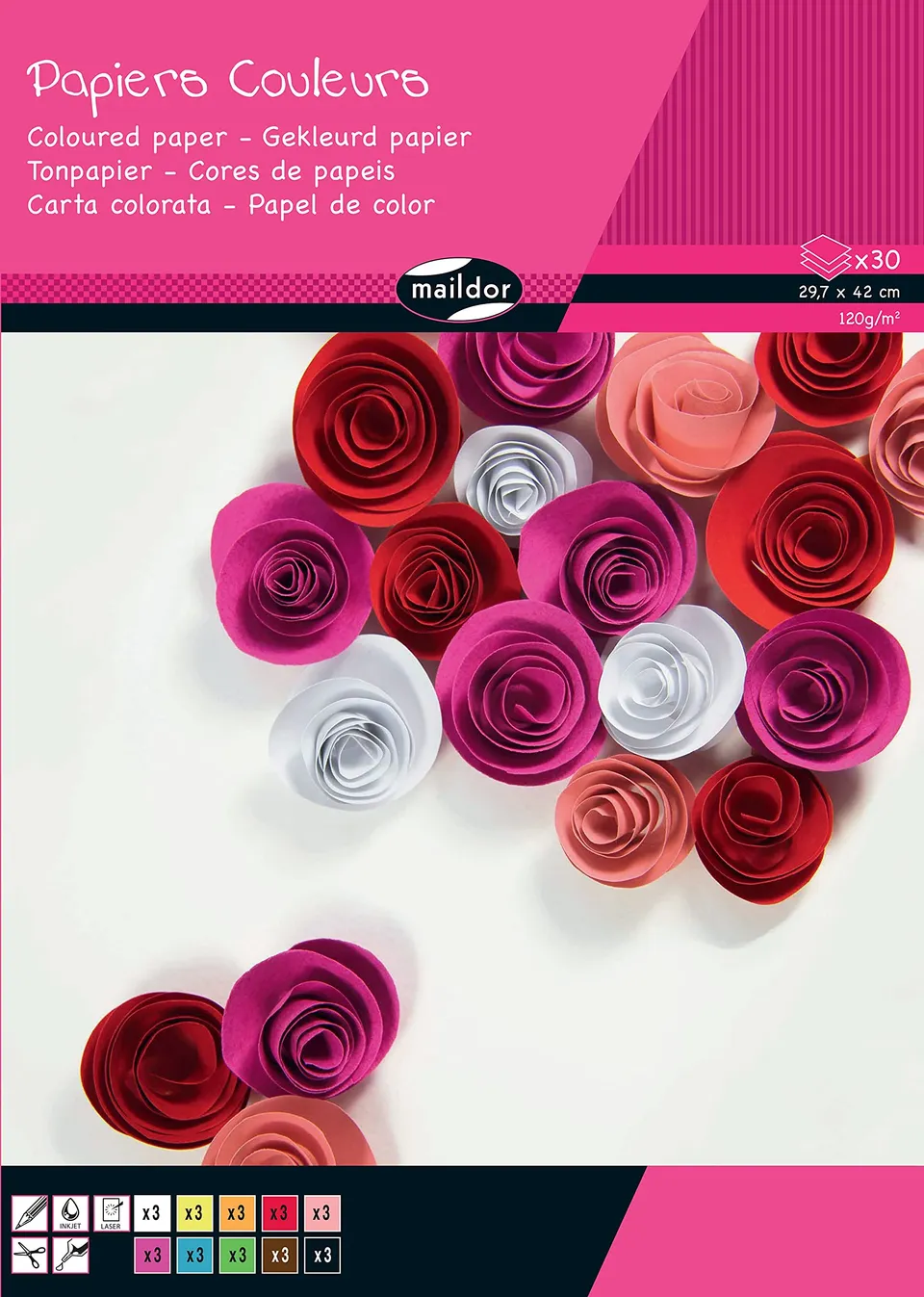 clairefontaine-back-to-basics-bloc-papier-couleur-a3-30-feuilles-assorties-120g image 1