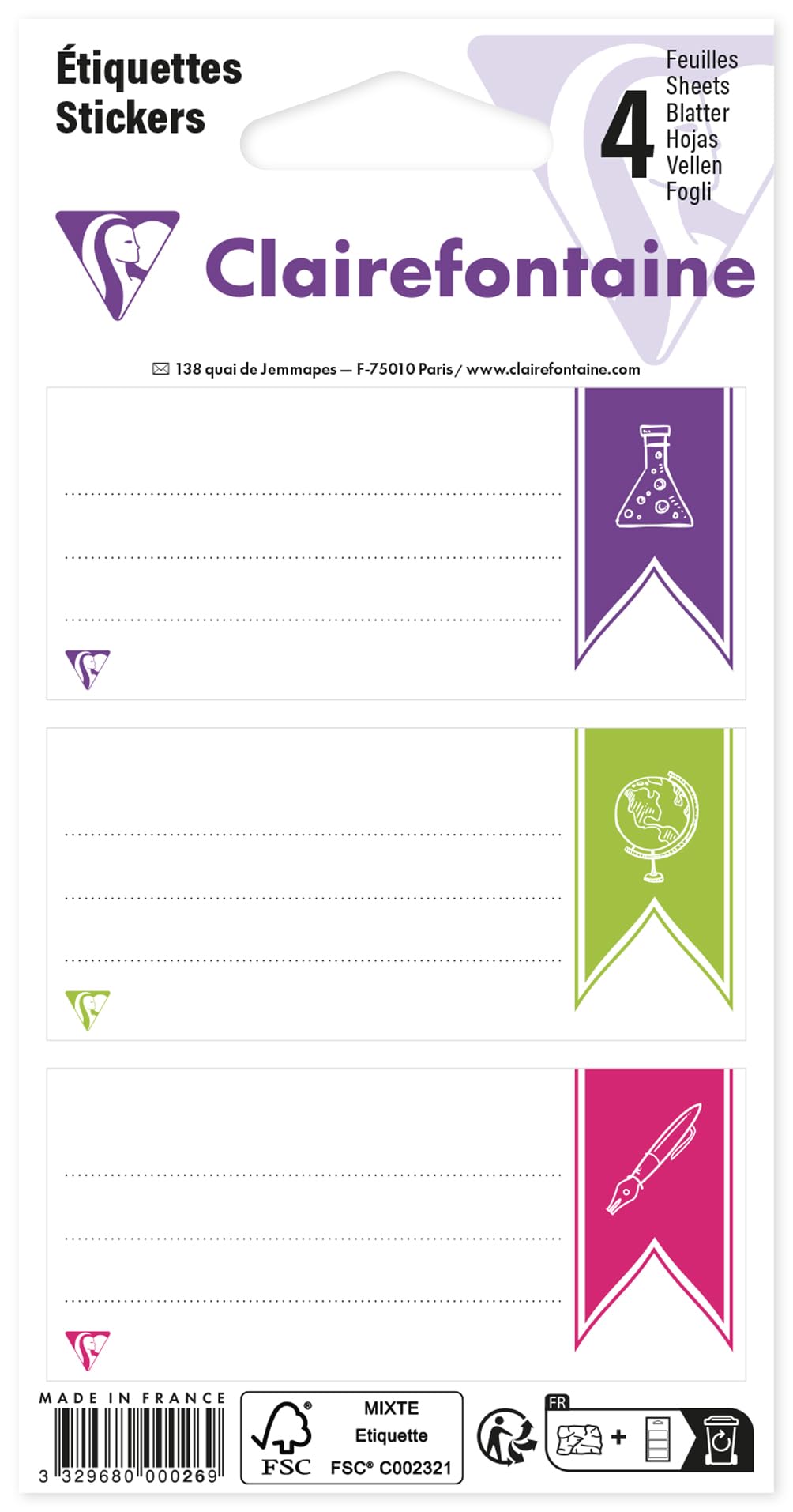 clairefontaine-tulip-paper-tiquettes-adh-sives-assorties-sachet-12 image 2