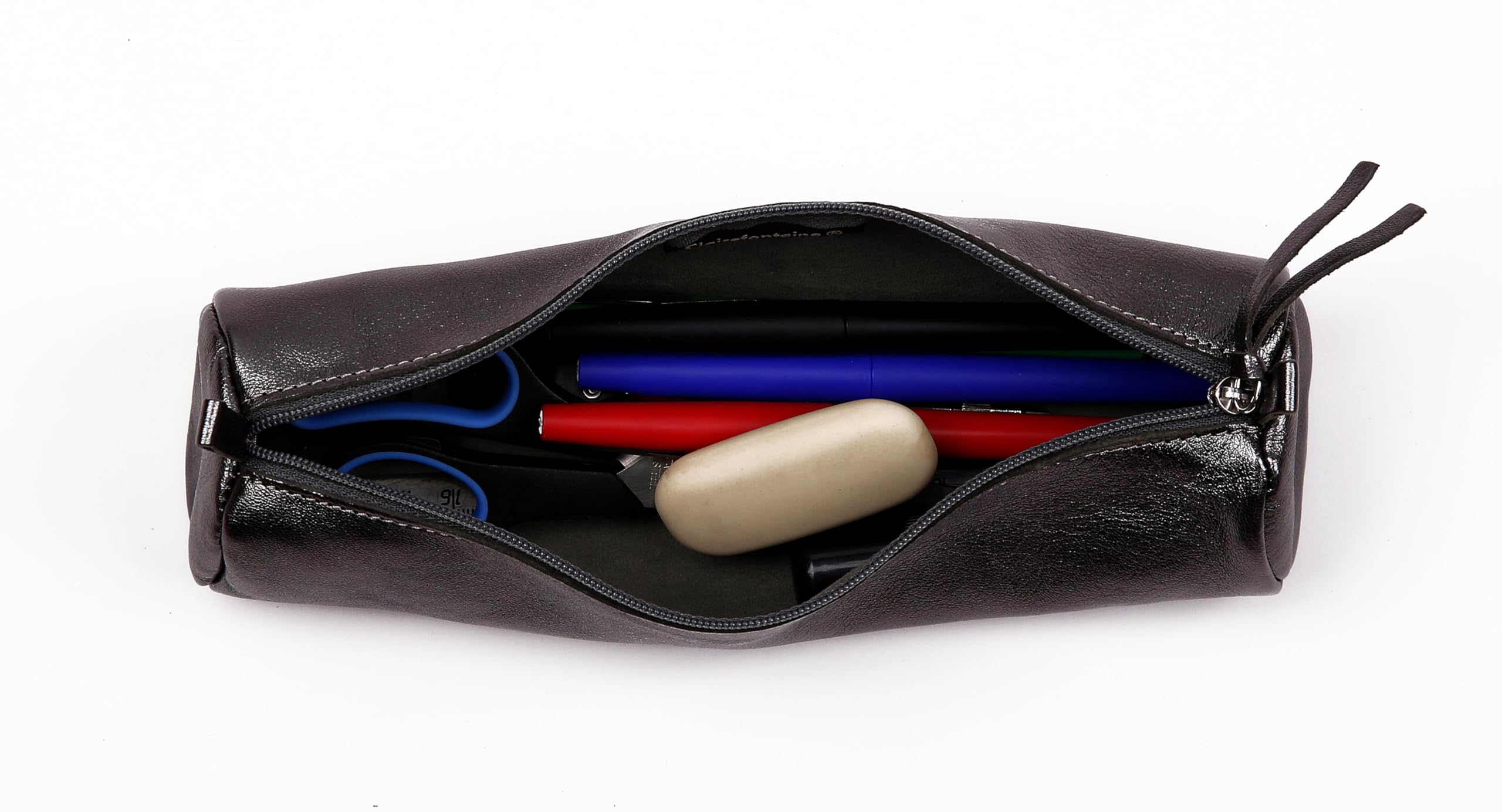 clairefontaine-age-bag-8690c-trousse-ronde-cuir-graphite-iris-22-cm image 4