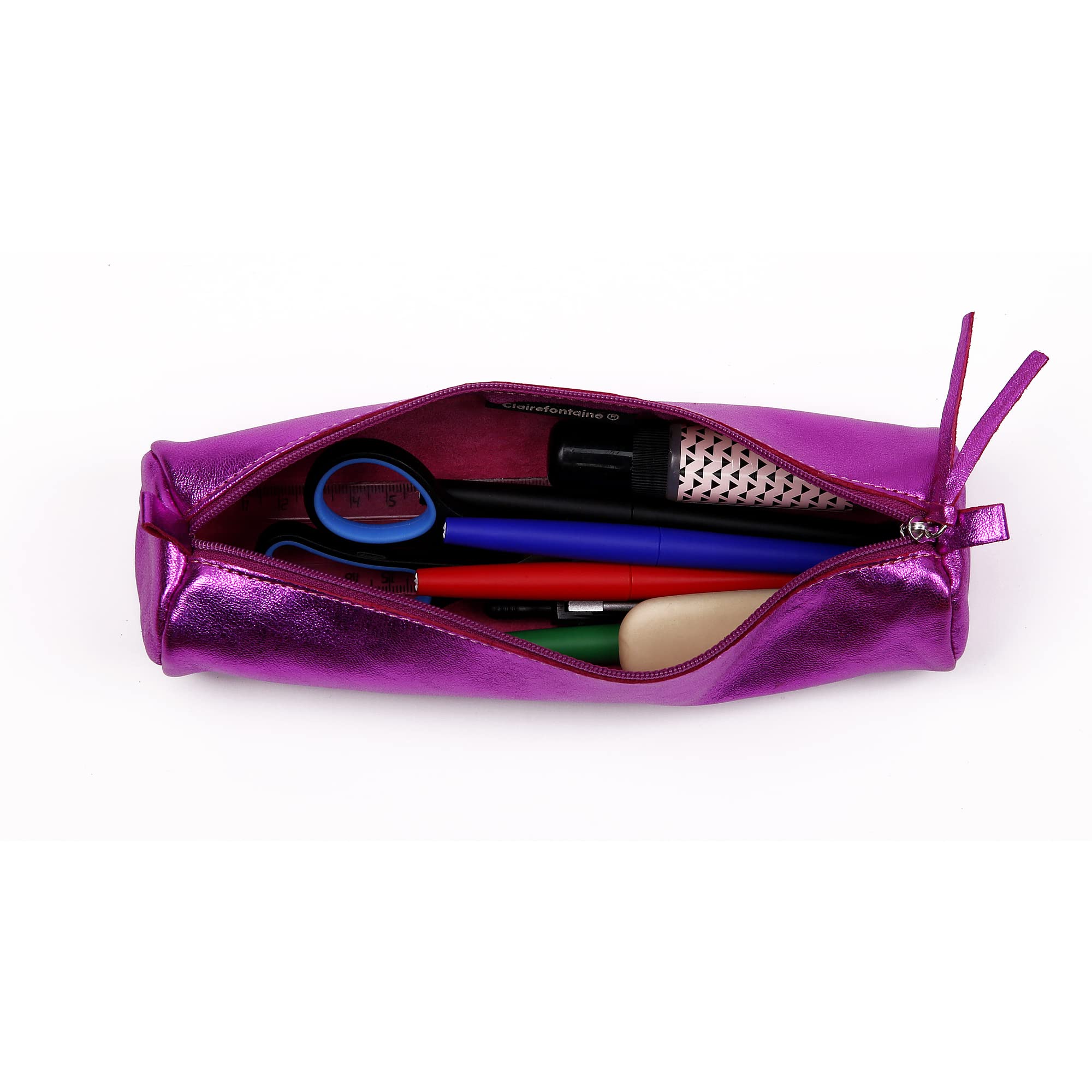 clairefontaine-age-bag-8713c-trousse-ronde-cuir-fuchsia-22-cm image 2