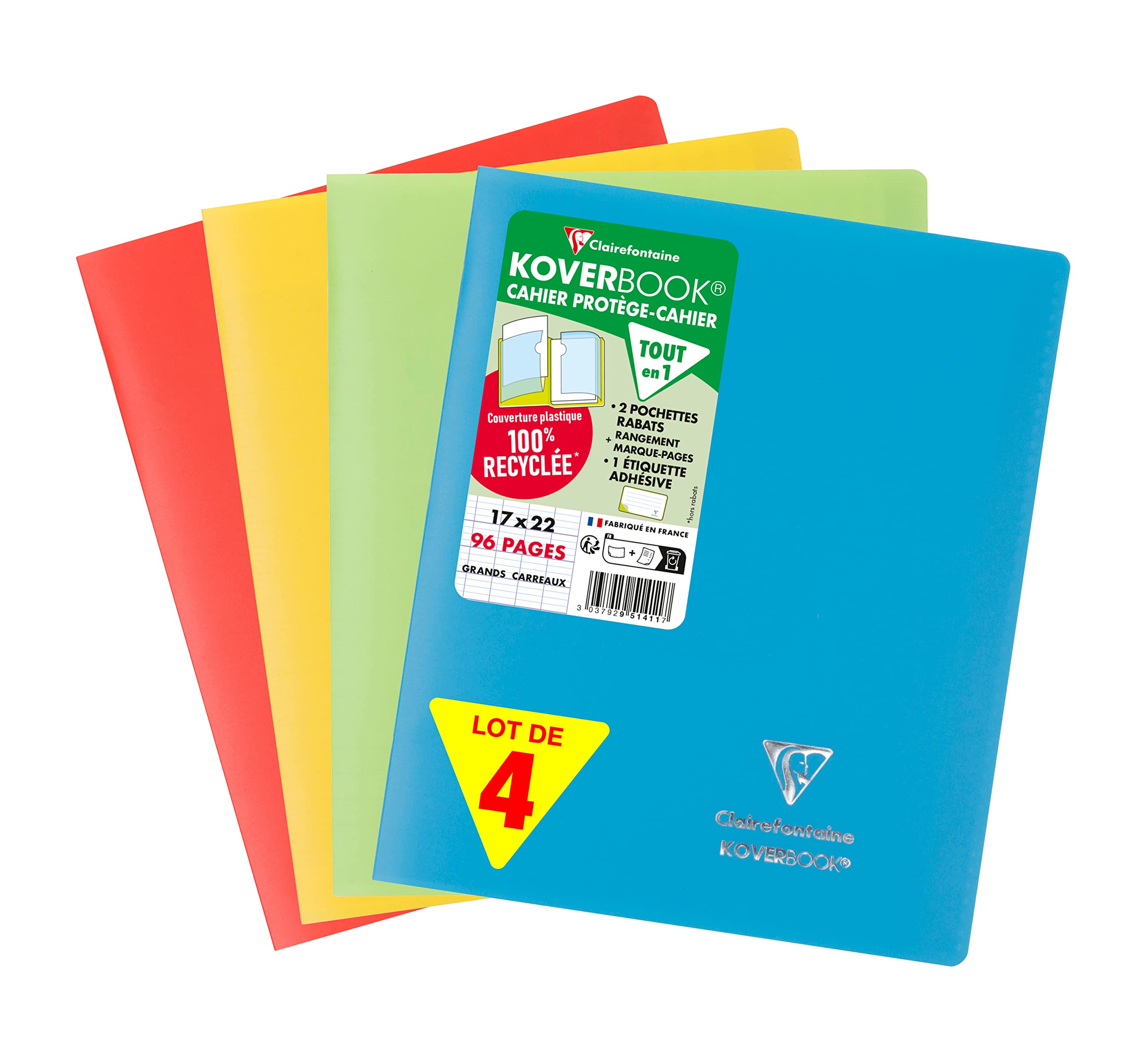clairefontaine-koverbook-951412amzc-cahiers-17x22-recycl-lot-4 image 1
