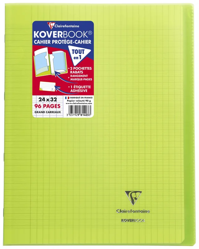 clairefontaine-koverbook-cahier-24x32-grands-carreaux-vert-96-pages image 1