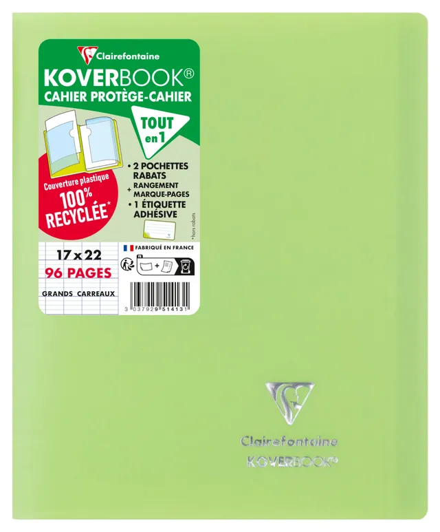 clairefontaine-koverbook-cahier-agraf-17x22-vert-96p image 1