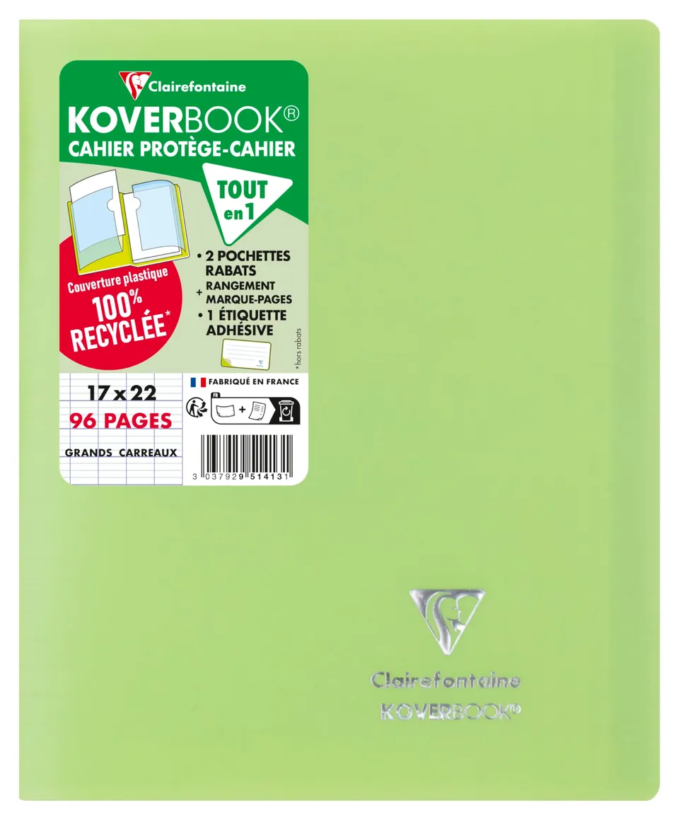 clairefontaine-koverbook-cahier-agraf-17x22-vert-96p image 1