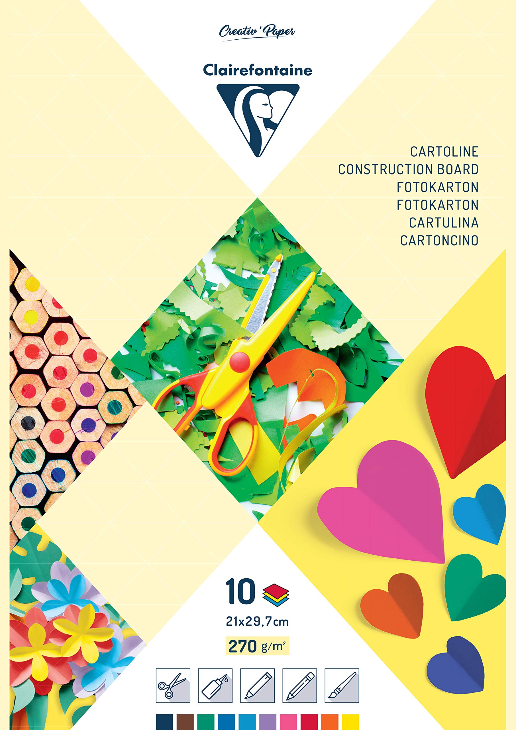clairefontaine-1951-bloc-papier-couleur-a4-10-feuilles-270g image 1