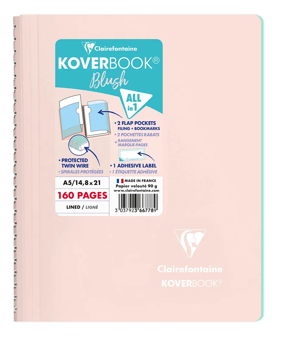 clairefontaine-koverbook-366778c-cahier-spirale-a5-rose-lign image 1