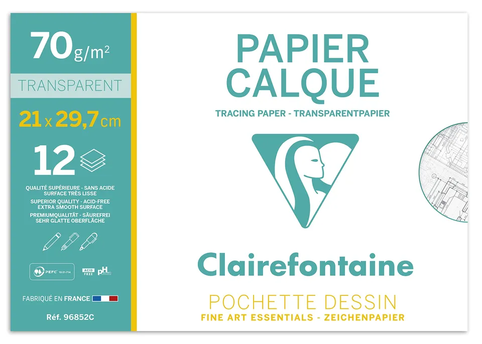 clairefontaine-papier-calque-a4-70g-pochette-12-feuilles image 1