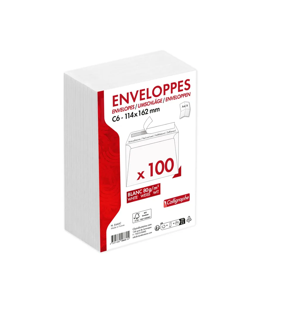 clairefontaine-calligraphe-5666c-enveloppes-c6-blanches-x100 image 1