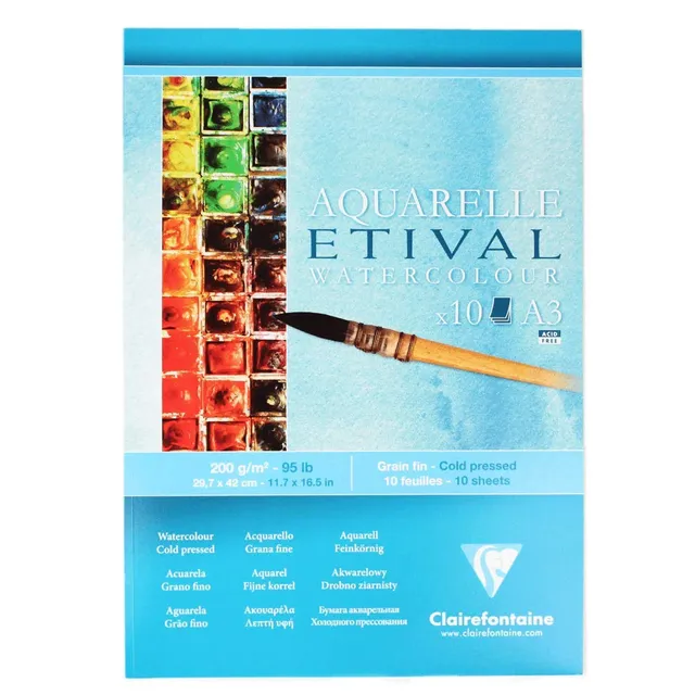 clairefontaine-etival-bloc-papier-aquarelle-a3-200g-10-feuilles-grain-fin image 1