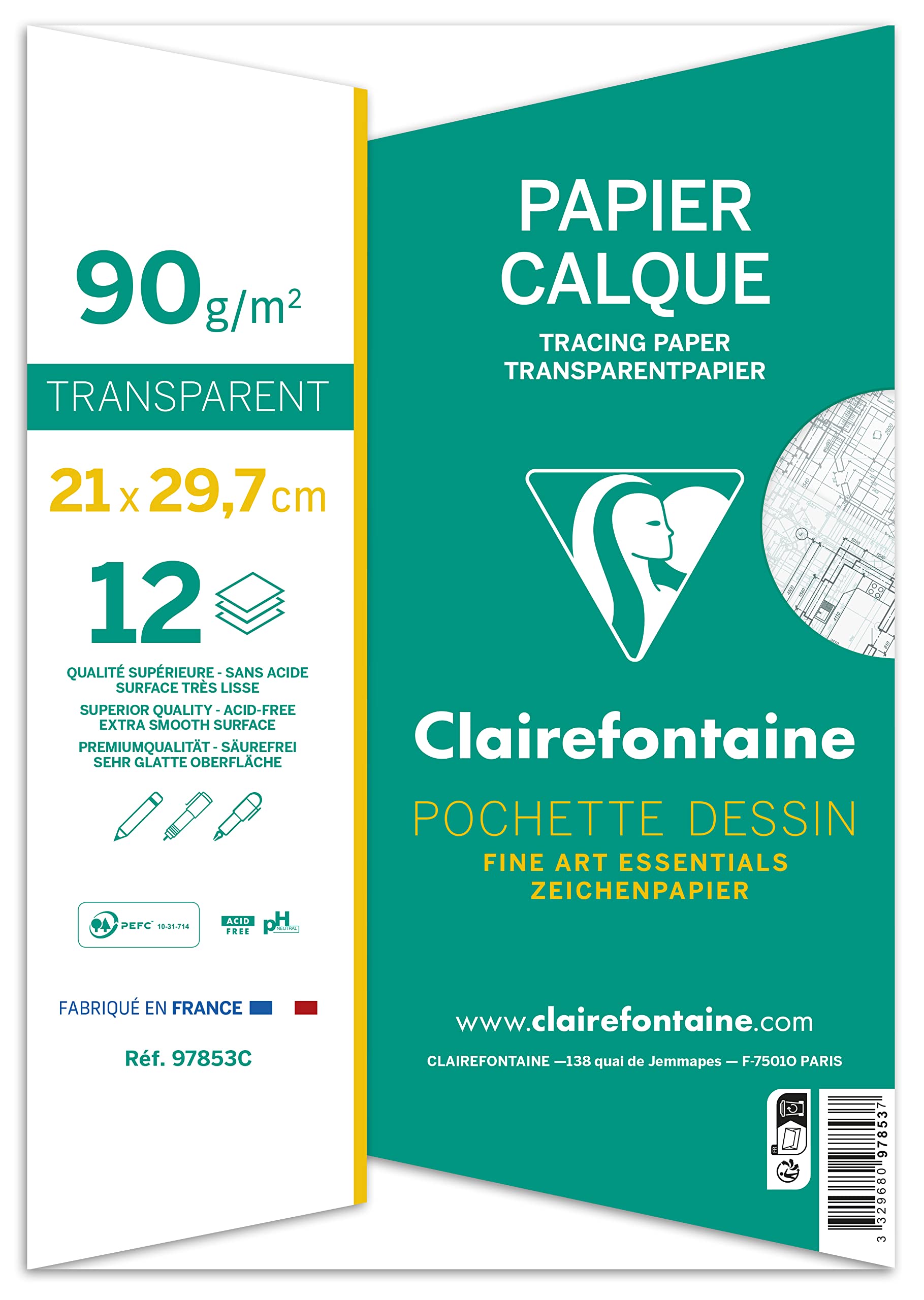 clairefontaine-97853c-pochette-calque-a4-90g-12-feuilles image 2