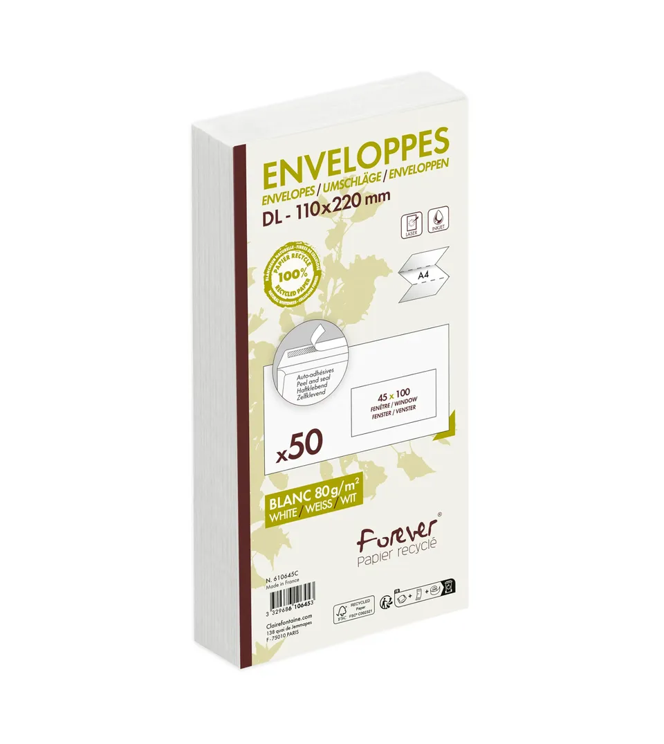 clairefontaine-forever-50-enveloppes-dl-recycl-110x220 image 1