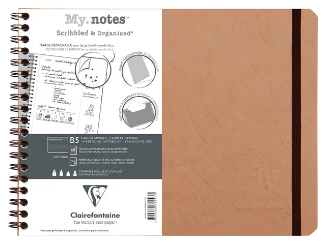 clairefontaine-my-notes-78243c-cahier-spirale-b5-dot-tabac-120p image 1