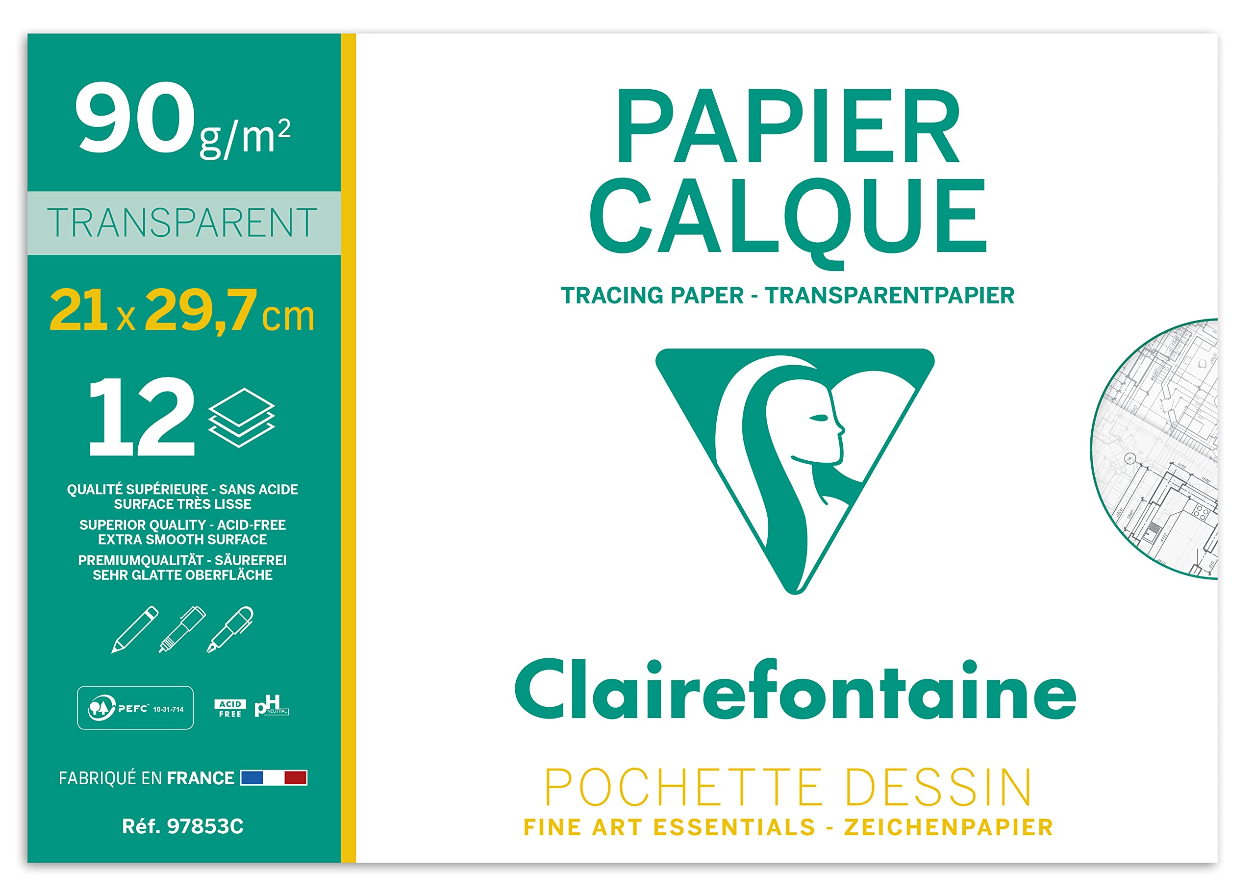 clairefontaine-97853c-pochette-calque-a4-90g-12-feuilles image 1