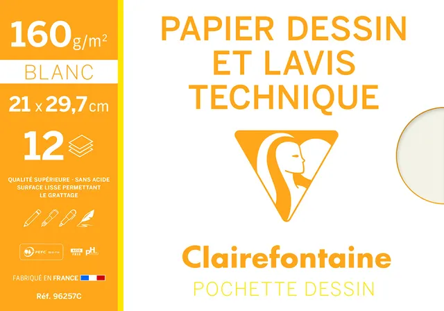 clairefontaine-painton-96257c-papier-dessin-a4-12-feuilles-160g-lisse image 1