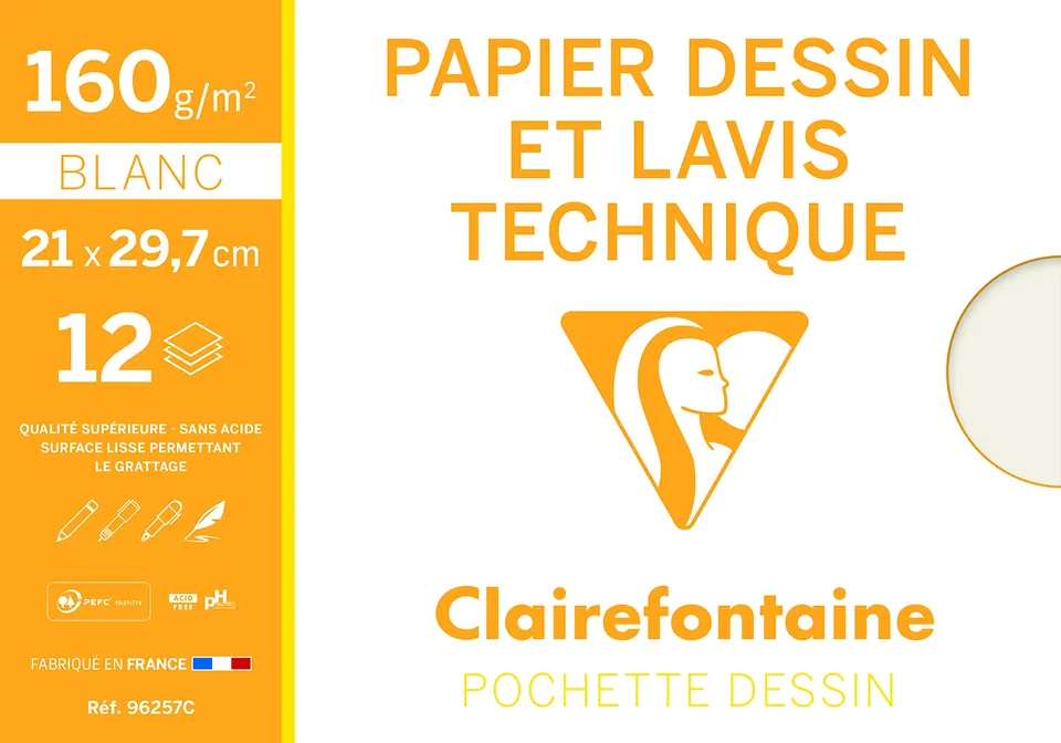 clairefontaine-painton-96257c-papier-dessin-a4-12-feuilles-160g-lisse image 1
