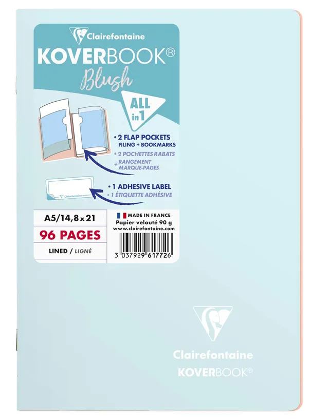 clairefontaine-koverbook-cahier-a5-bleu-givr-lign-96p-90g image 1