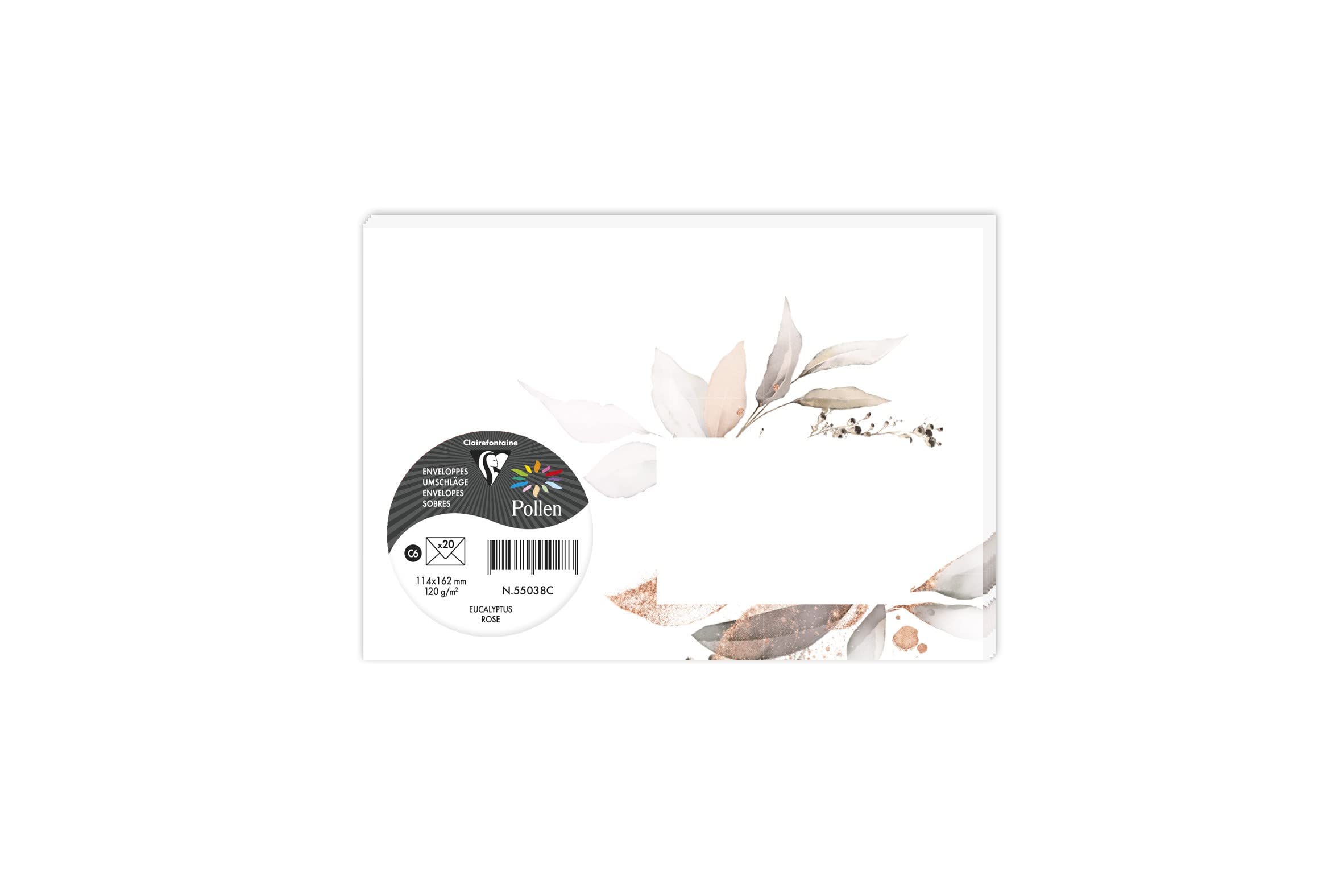 clairefontaine-pollen-55039c-enveloppes-c6-eucalyptus-rose-x20 image 1