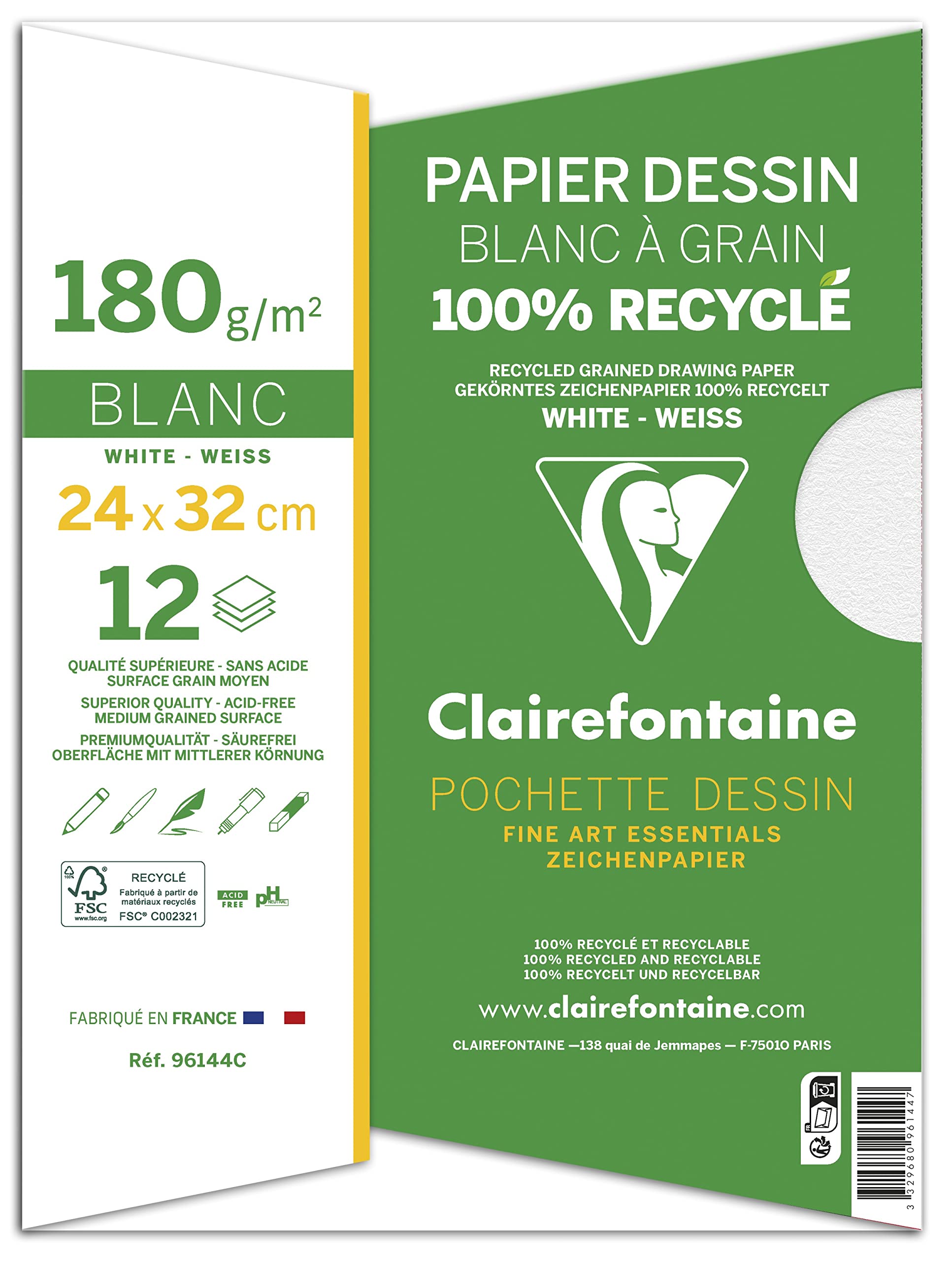 clairefontaine-pochette-dessin-24x32-12-feuilles-180g-recycl image 2