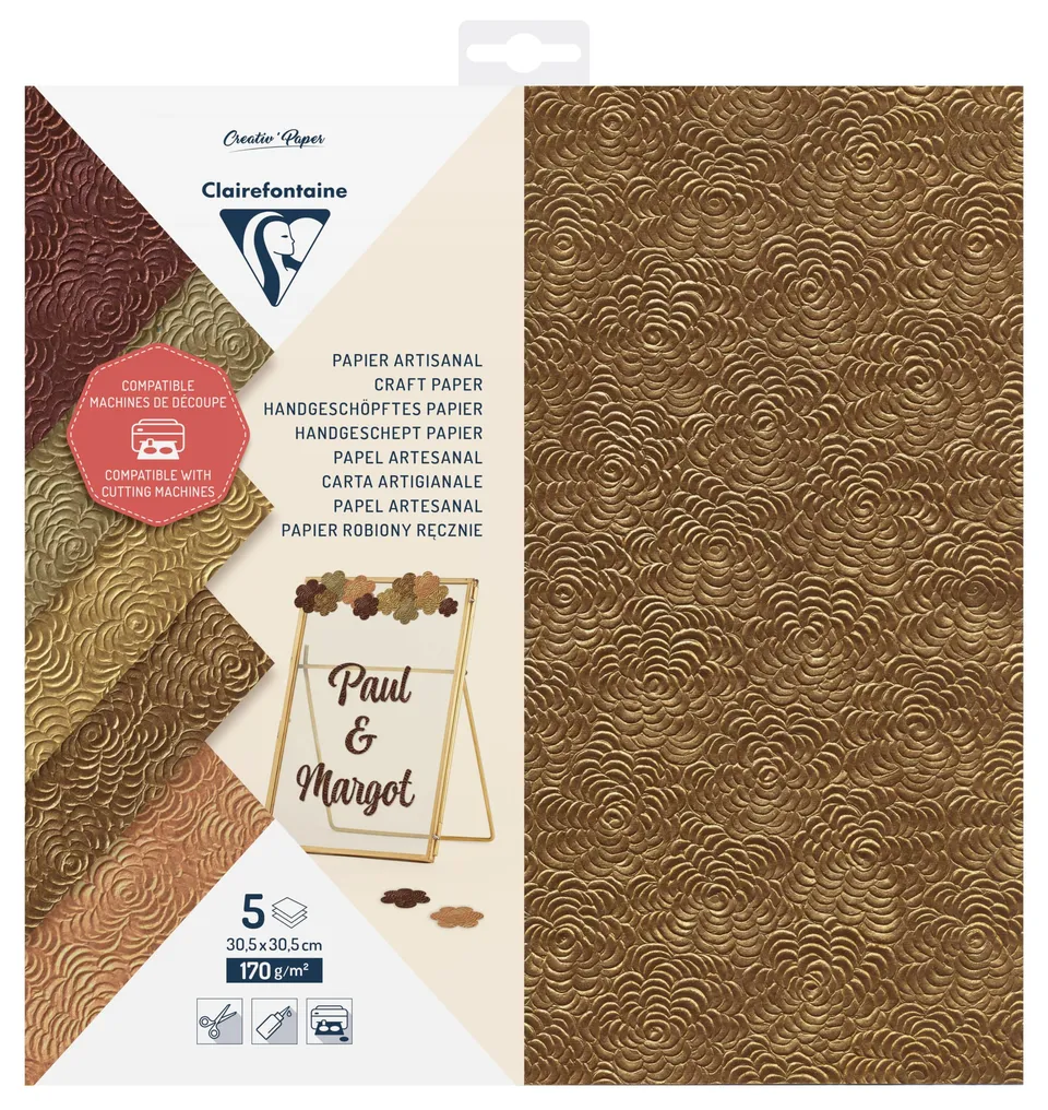 clairefontaine-95738c-papier-artisanal-assorti-30-5x30-5-lot-de-5 image 1