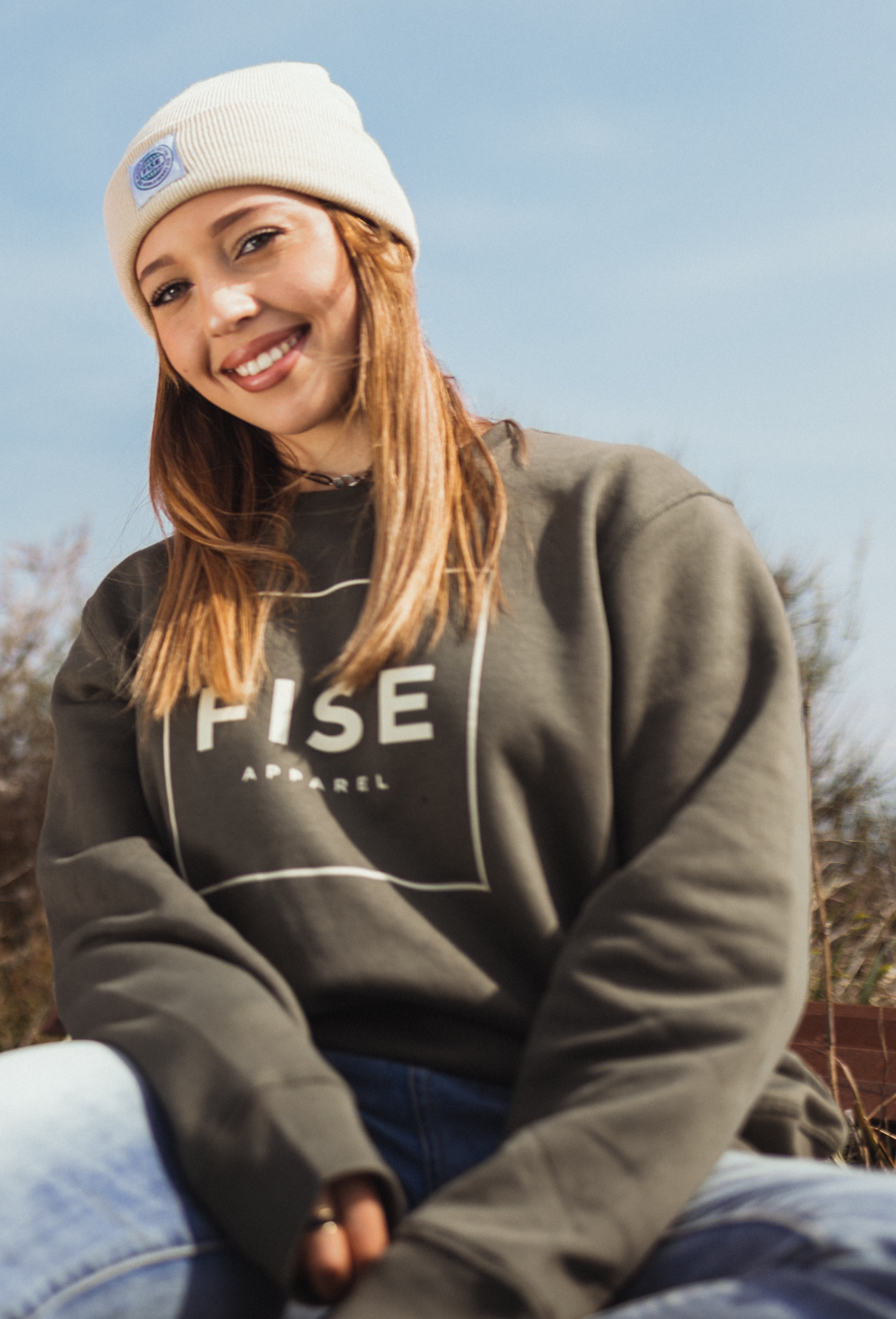 fise-basic-khaki-sweat-col-rond-manches-mont-es image 2