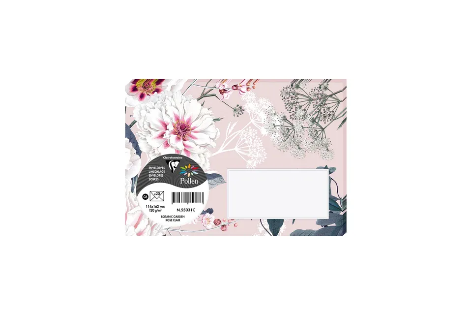 clairefontaine-pollen-20-enveloppes-c6-rose-clair-botanic-garden-120g image 1