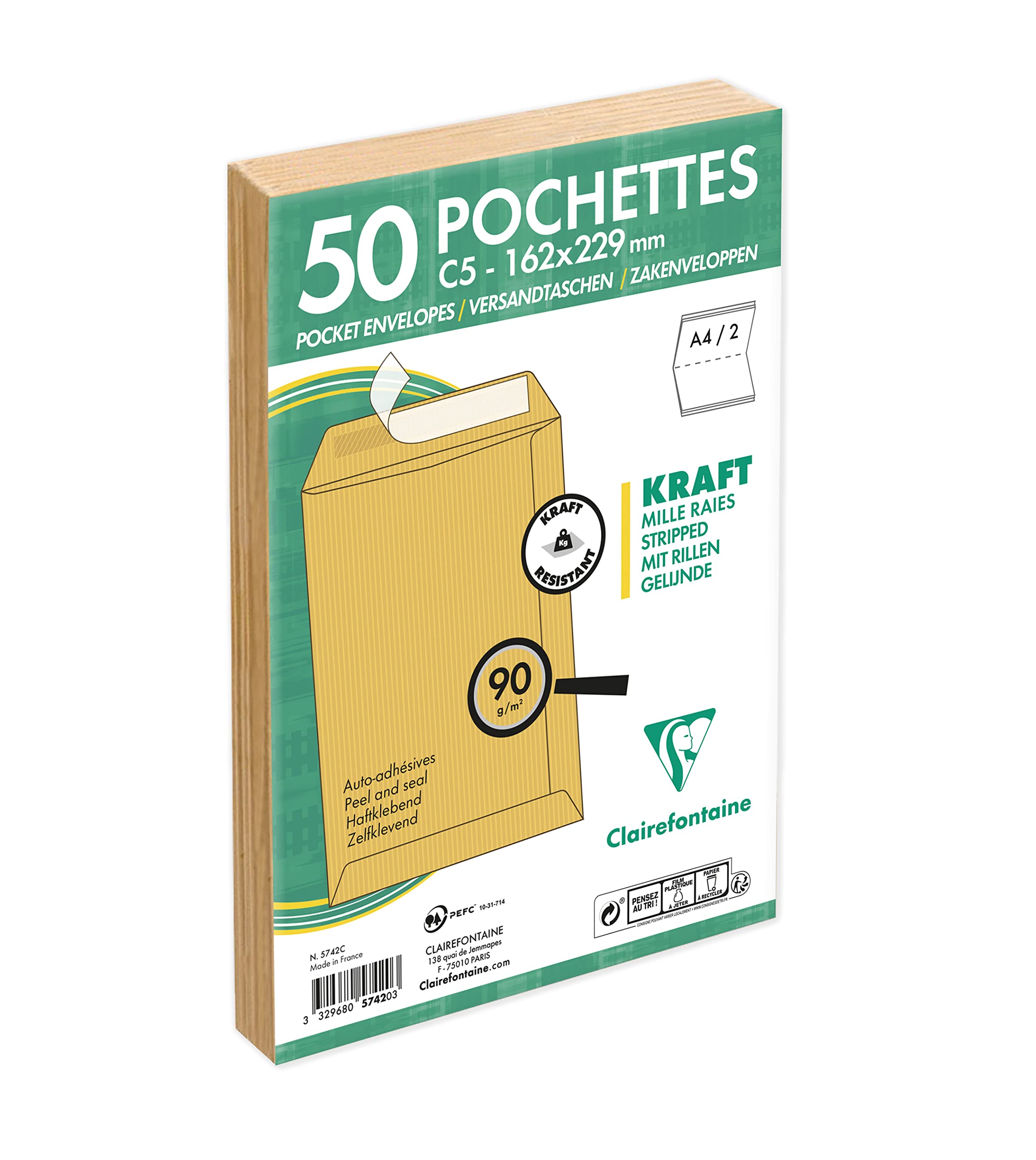 clairefontaine-pochette-kraft-c4-brun-lot-50-auto-adh-sive image 7