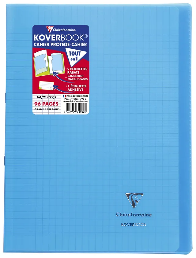 clairefontaine-koverbook-cahier-a4-96p-grands-carreaux-bleu image 1
