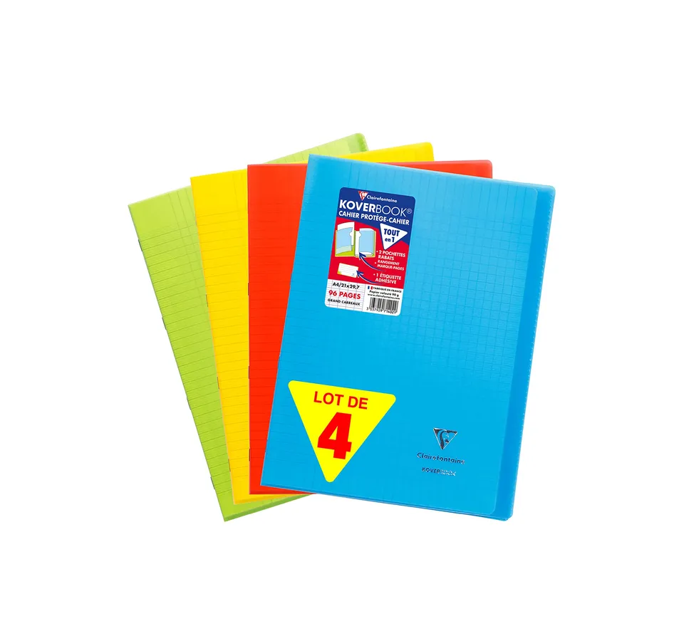 clairefontaine-koverbook-lot-4-cahiers-a4-grands-carreaux-96-pages image 1