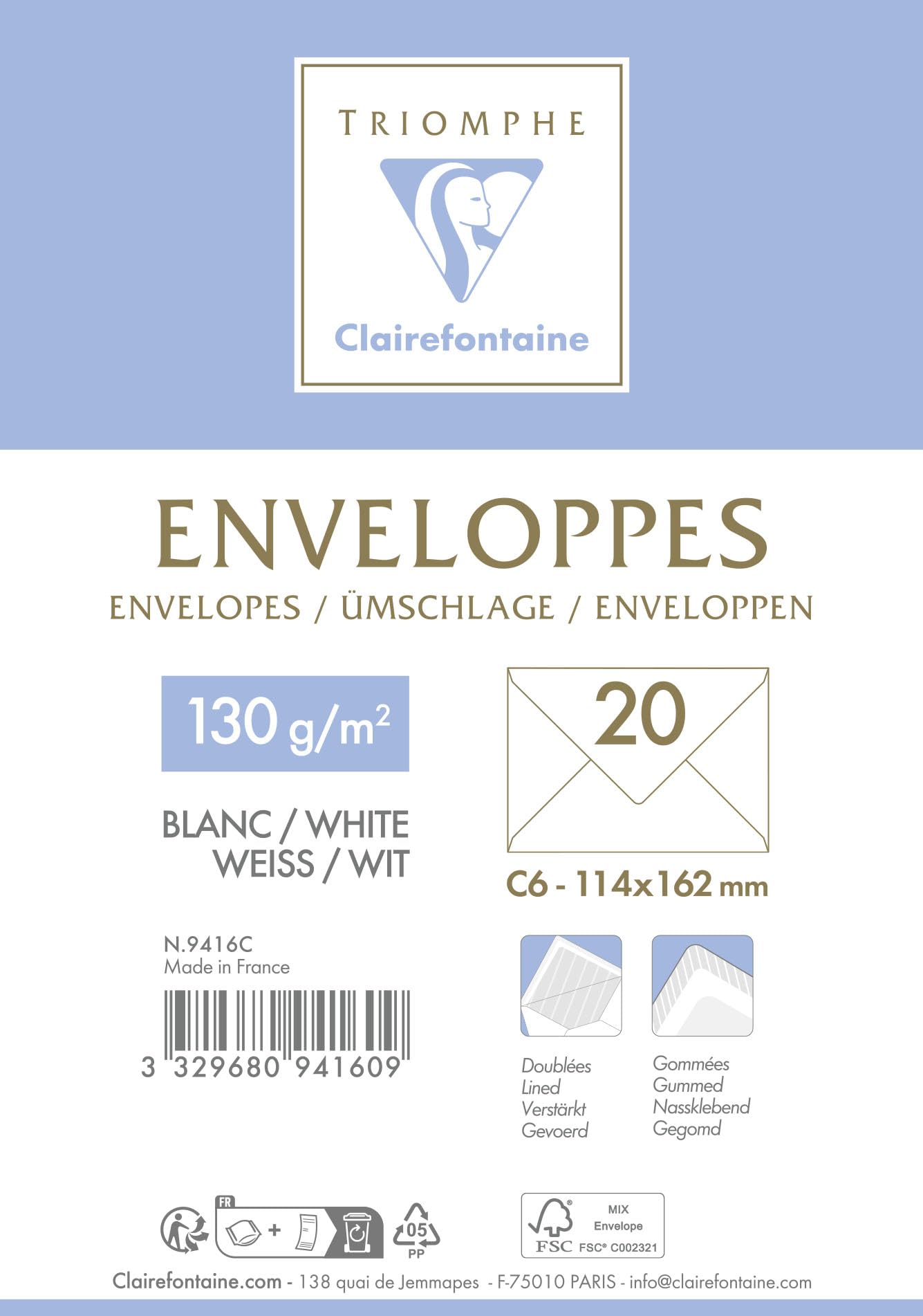 clairefontaine-triomphe-9416c-enveloppes-c6-blanches-x20-gomm-es image 5