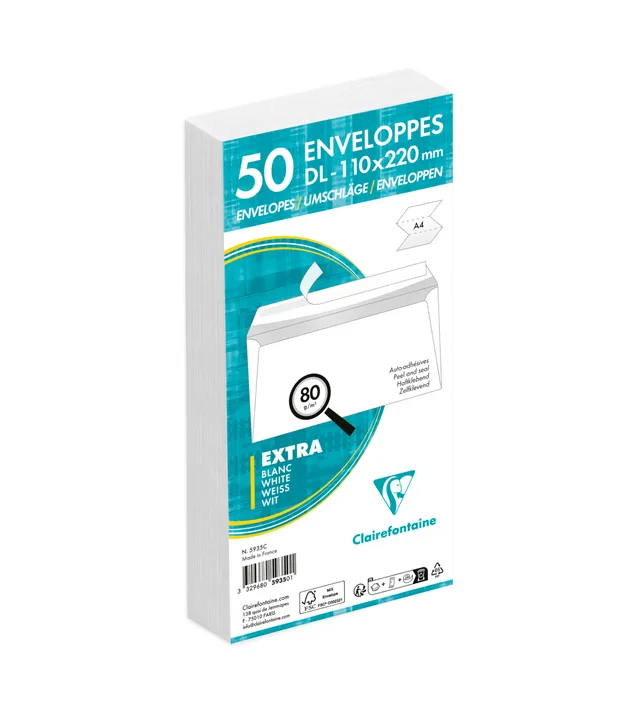 clairefontaine-triomphe-5935c-enveloppes-dl-blanches-x50 image 1