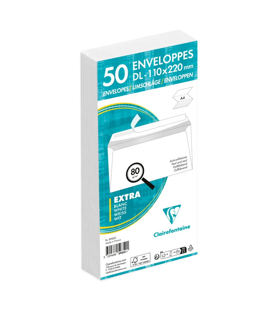 clairefontaine-triomphe-5935c-enveloppes-dl-blanches-x50 image 1
