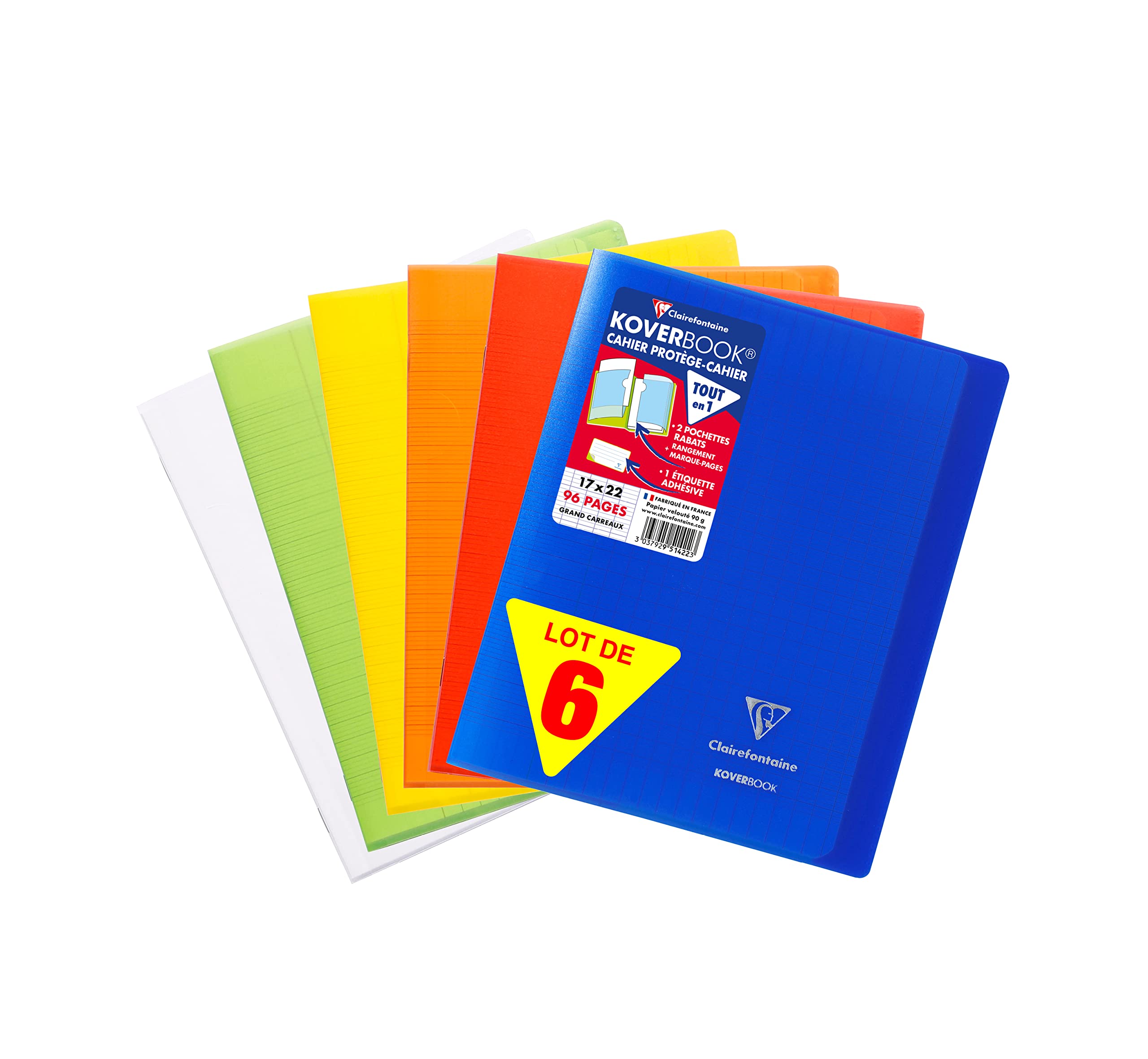 clairefontaine-koverbook-lot-6-cahiers-17x22cm-96p-grands-carreaux image 1