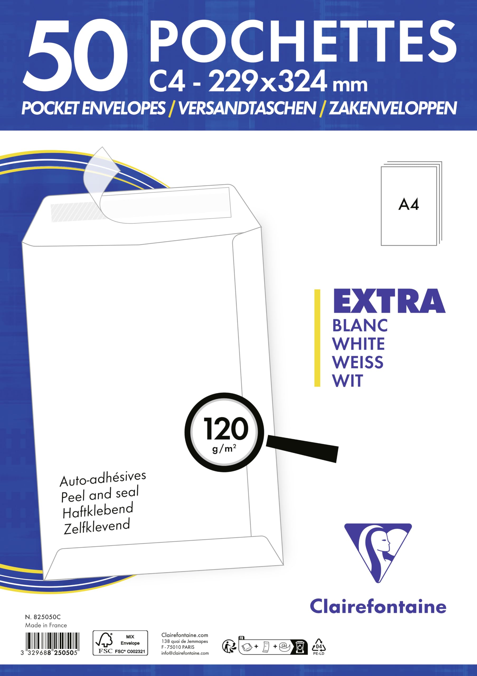 clairefontaine-1951-825050c-pochettes-c4-229x324-auto-adh-sives-x50 image 3