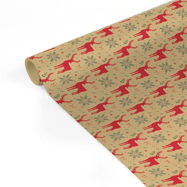 clairefontaine-223884c-rouleau-papier-cadeau-kraft-rennes-rouges-5m image 1